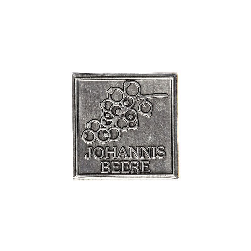 Étiquette en étain 'Groseille', carrée, métal, argentée Étiquette en étain 'Groseille', carrée, métal, argentée