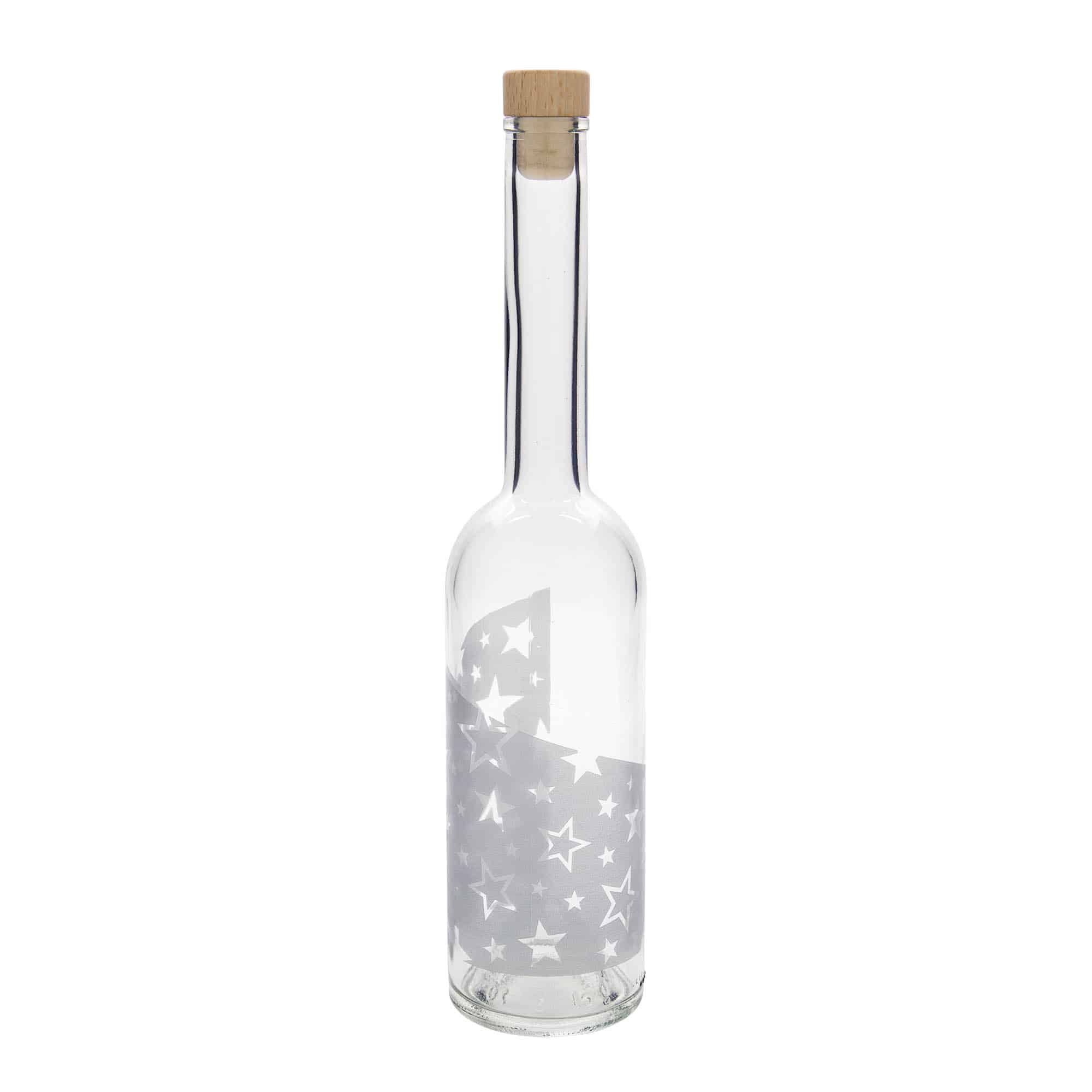 Bouteille en verre 500 ml 'Opera', motif : étoiles argentées, bouchon : liège
