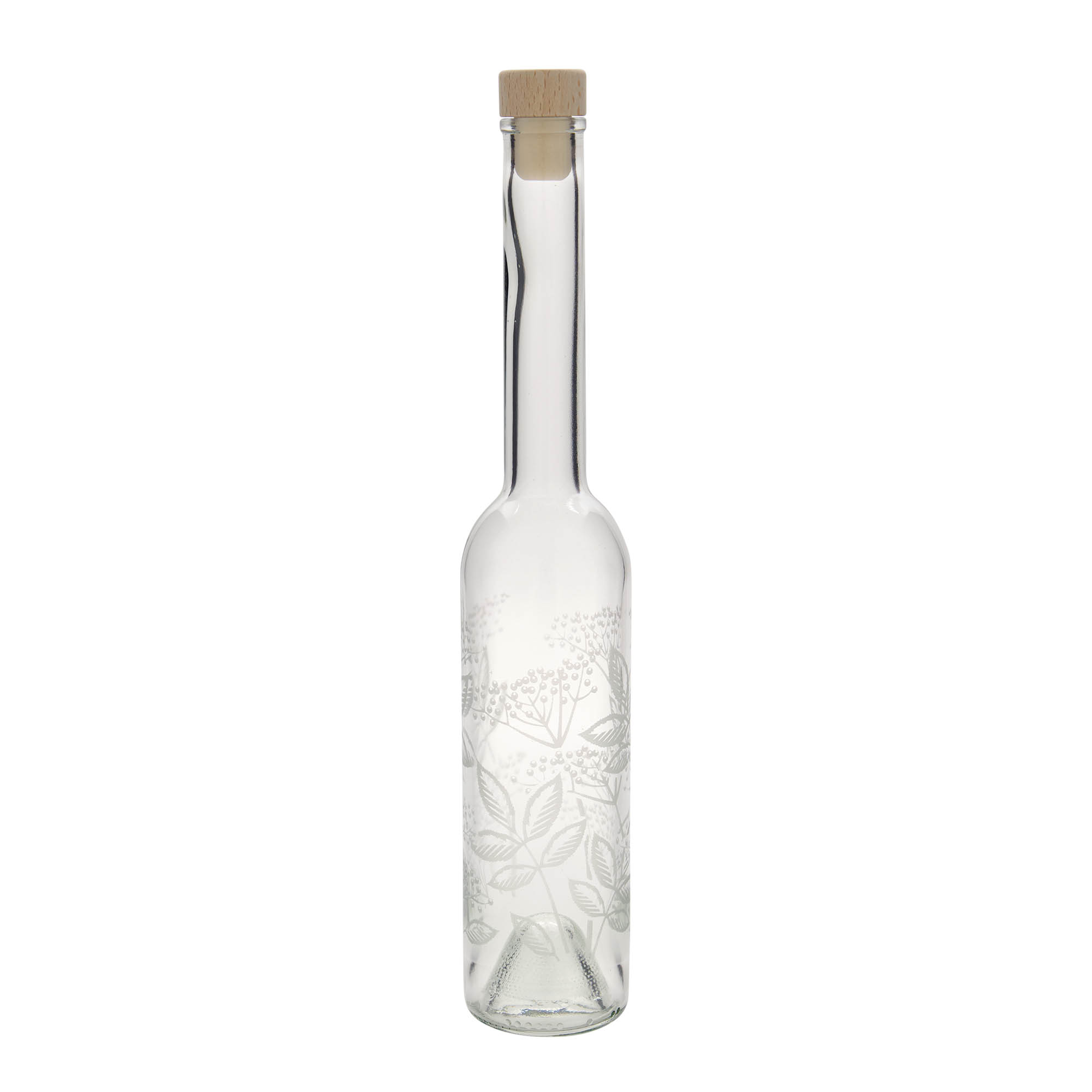 Bouteille en verre 350 ml 'Opera', motif : sureau, ouverture : bouchon en liège Bouteille en verre 350 ml 'Opera', motif : sureau, ouverture : bouchon en liège