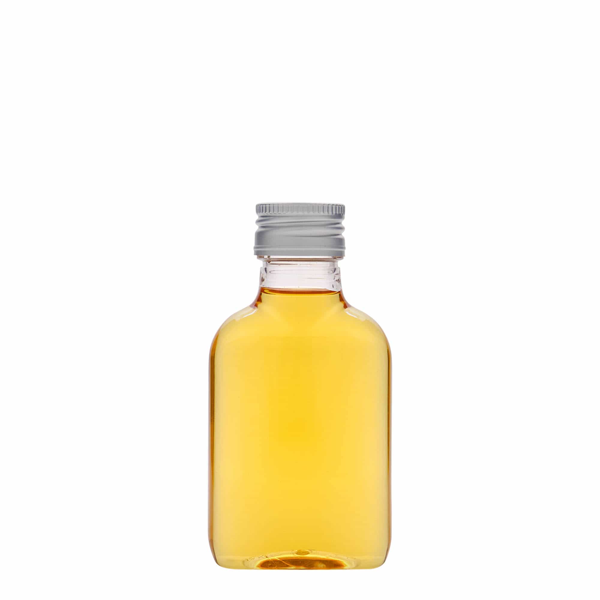 Flasque 100 ml, ovale, plastique PET, bouchage: PP 28