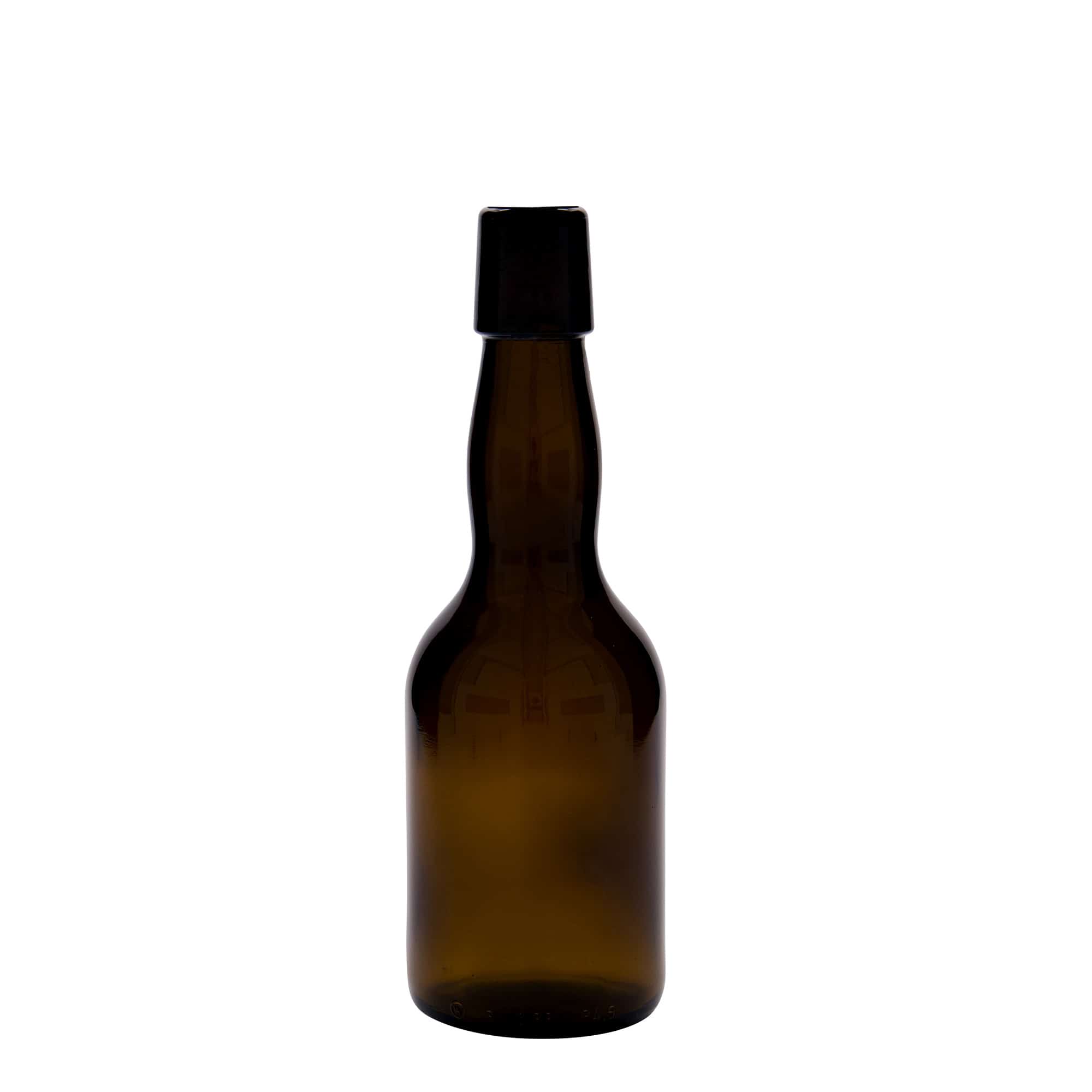 Bouteille de bière col large 330 ml, verre, brun, col : bouchon mécanique