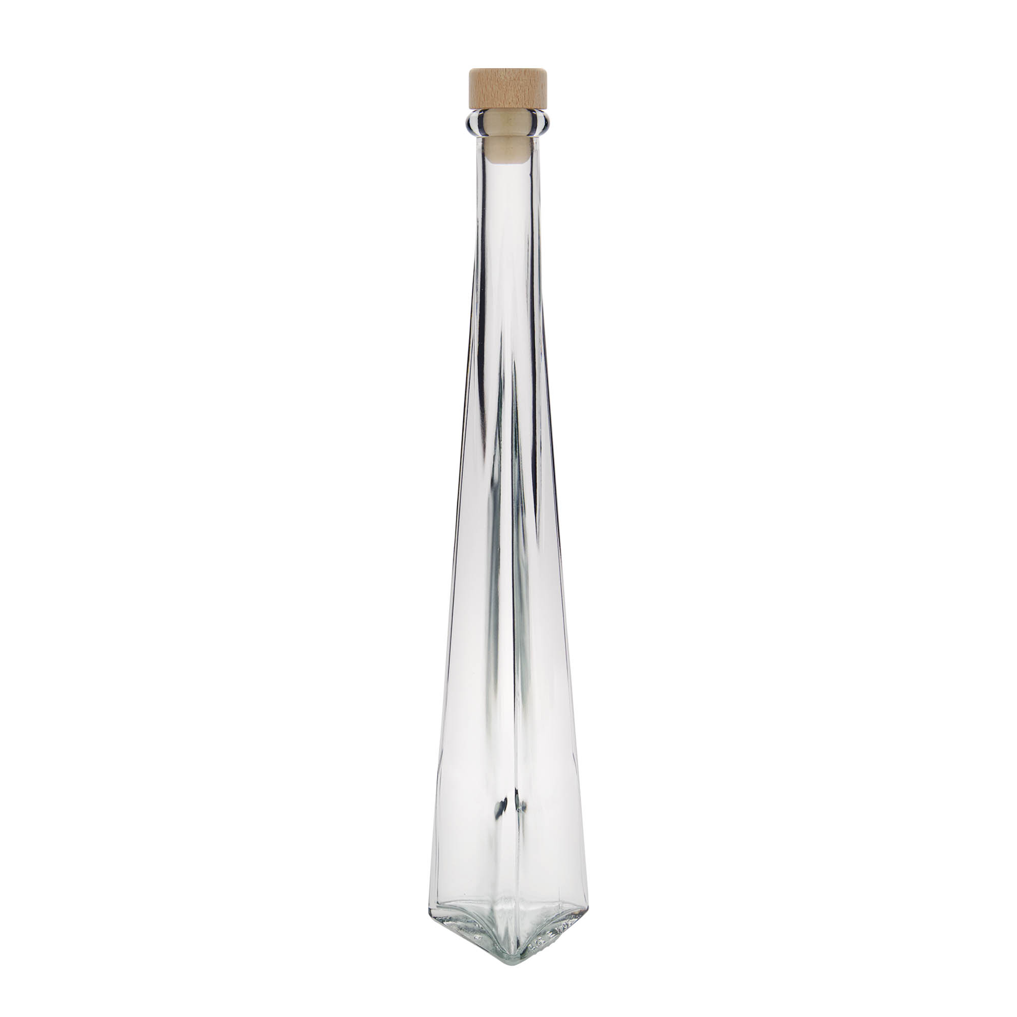 Flacon en verre de 200 ml « Dama Triangolore », triangulaire, ouverture : bouchon en liège Flacon en verre de 200 ml « Dama Triangolore », triangulaire, ouverture : bouchon en liège