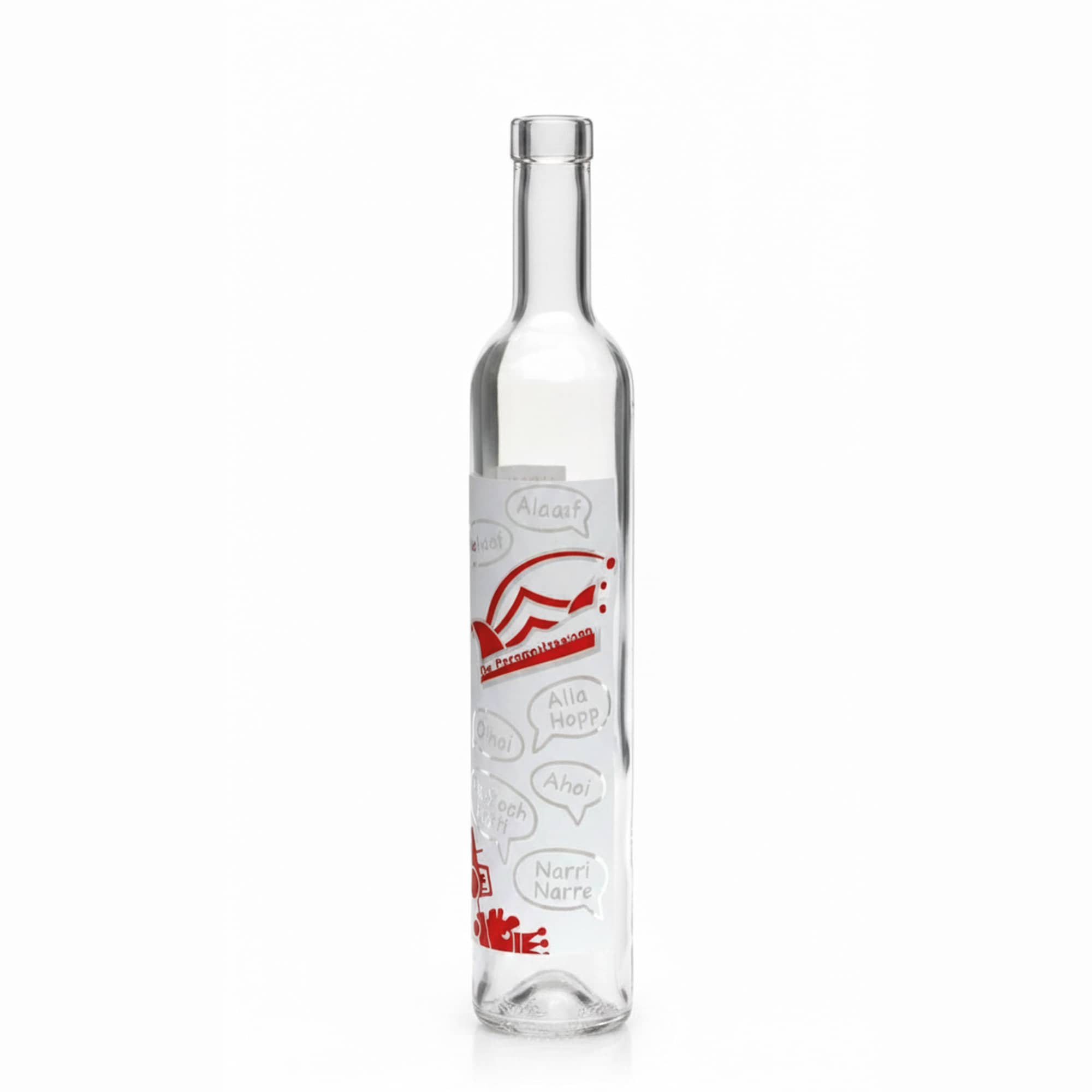 Bouteille en verre 500 ml Maximo imprimée « Karneval », ouverture : bouchon en liège