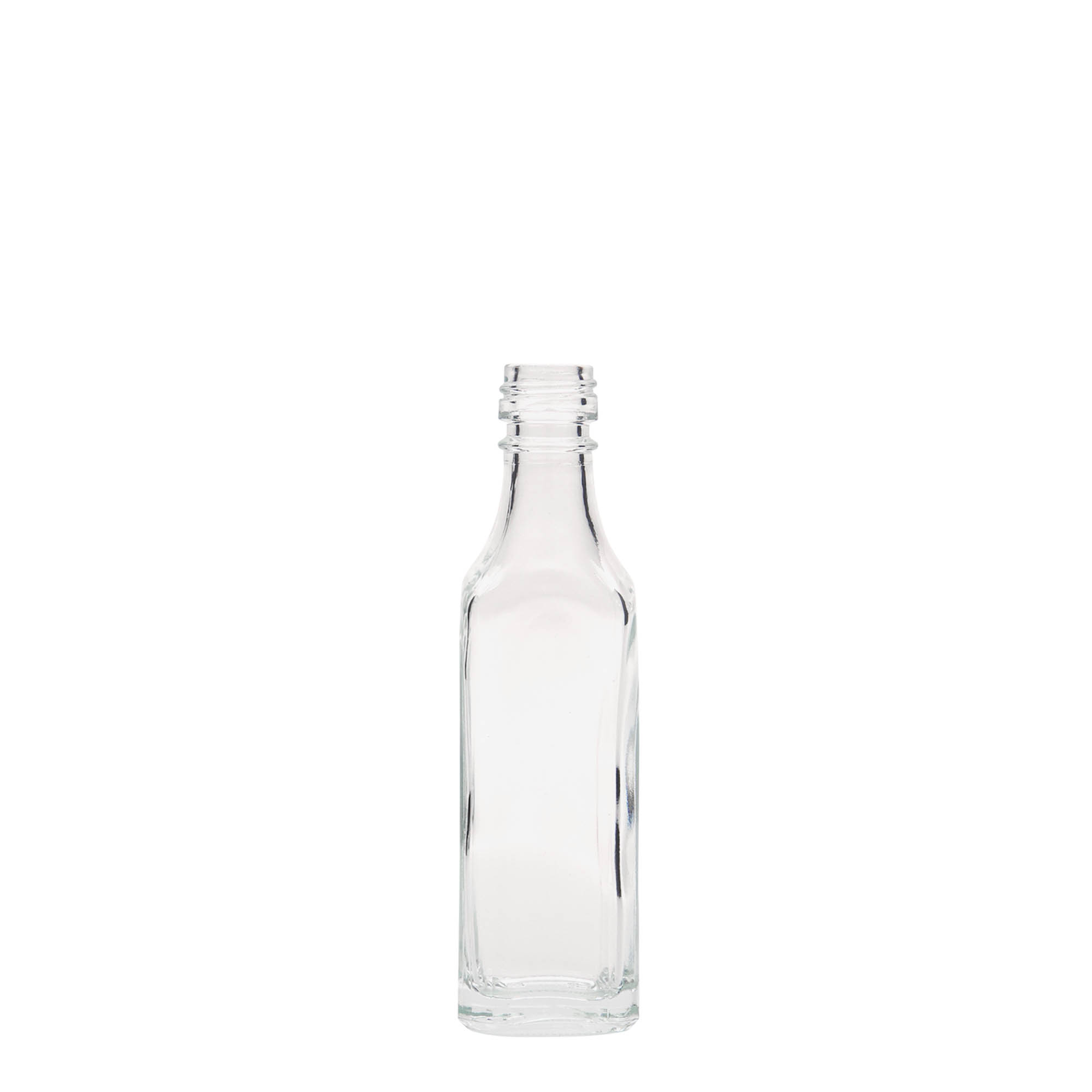 Flacon en verre 50 ml 'Siena', carré, ouverture : PP 18 Flacon en verre 50 ml 'Siena', carré, ouverture : PP 18