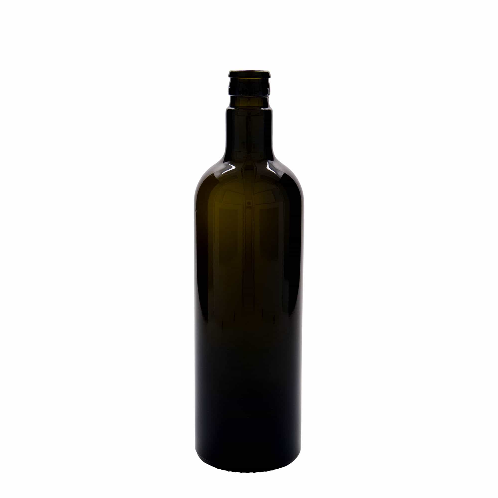 Bouteille de vinaigre / d’huile 750 ml 'Willy New', verre, vert antique, col : DOP