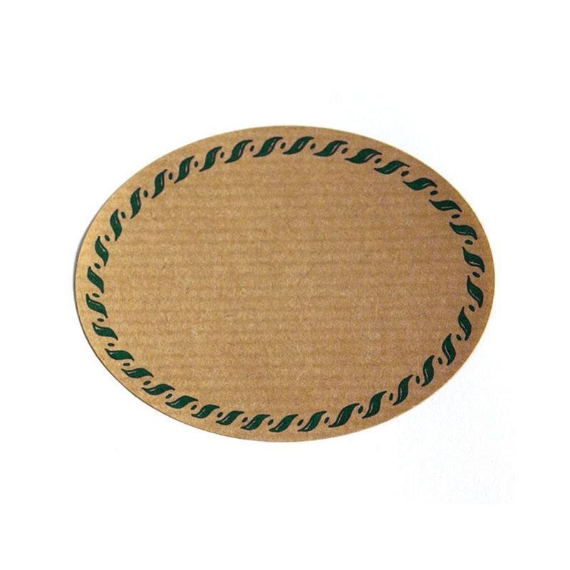 Étiquette naturelle « bordure cordon », ovale, papier, vert-brun