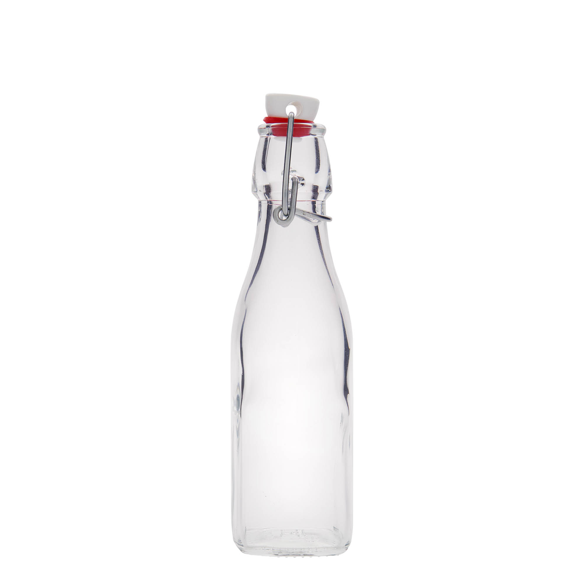 Bouteille en verre 250 ml 'Swing, carrée, ouverture : fermeture à bascule' Bouteille en verre 250 ml 'Swing, carrée, ouverture : fermeture à bascule'