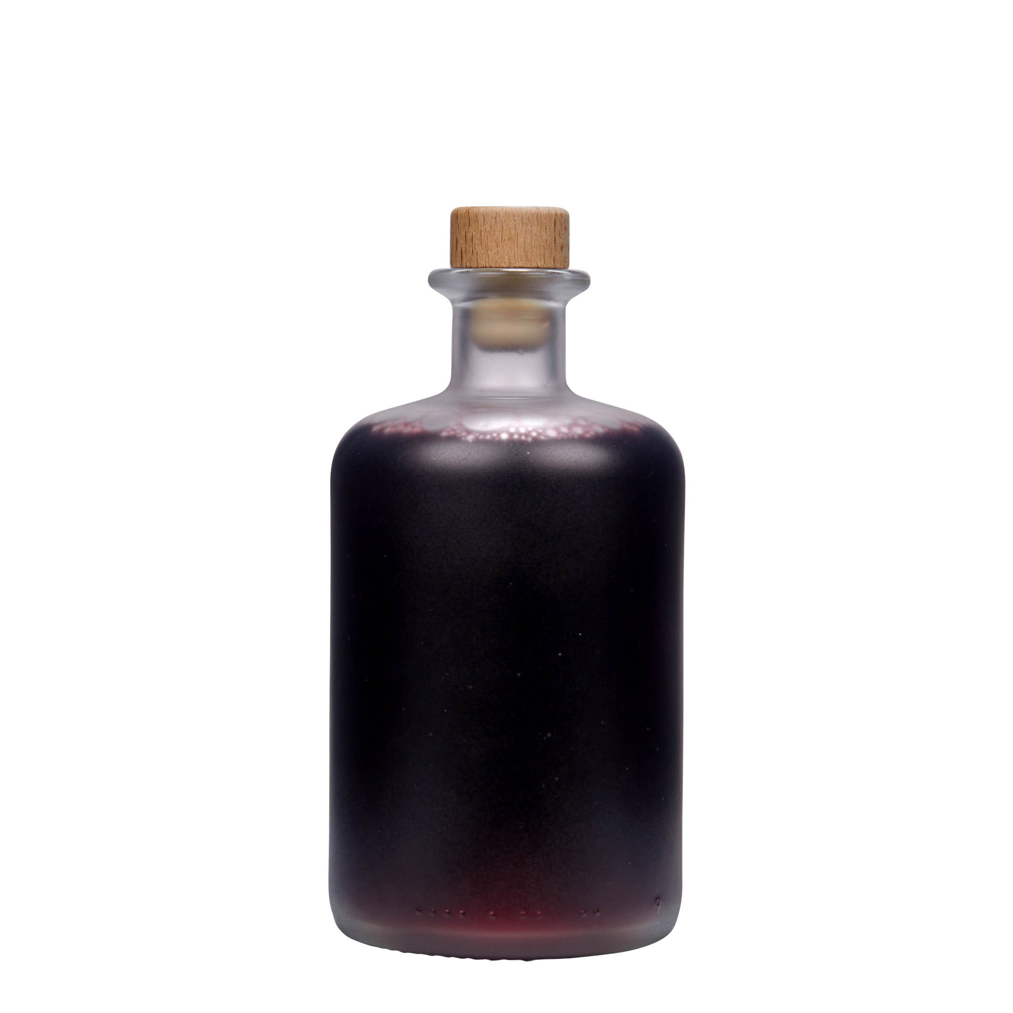 Bouteille en verre 500 ml apothicaire, givrée, ouverture : bouchon en liège
