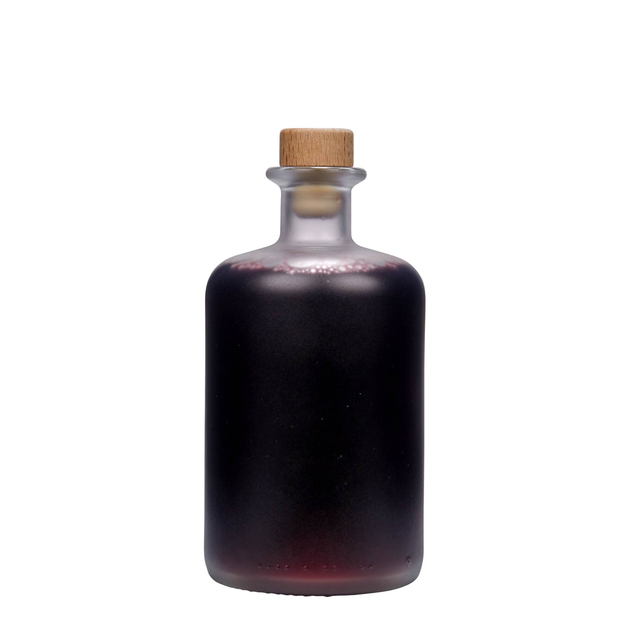 Bouteille en verre 500 ml apothicaire, givrée, ouverture : bouchon en liège