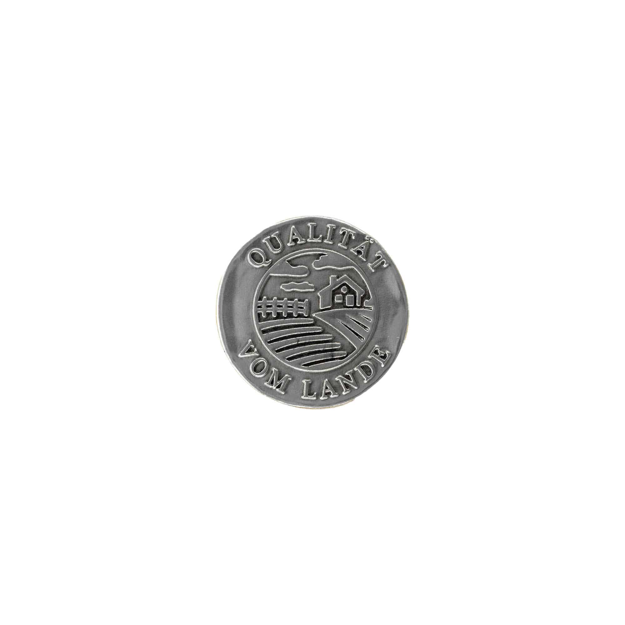 Étiquette en étain 'Qualité régionale', ronde, métallique, argentée