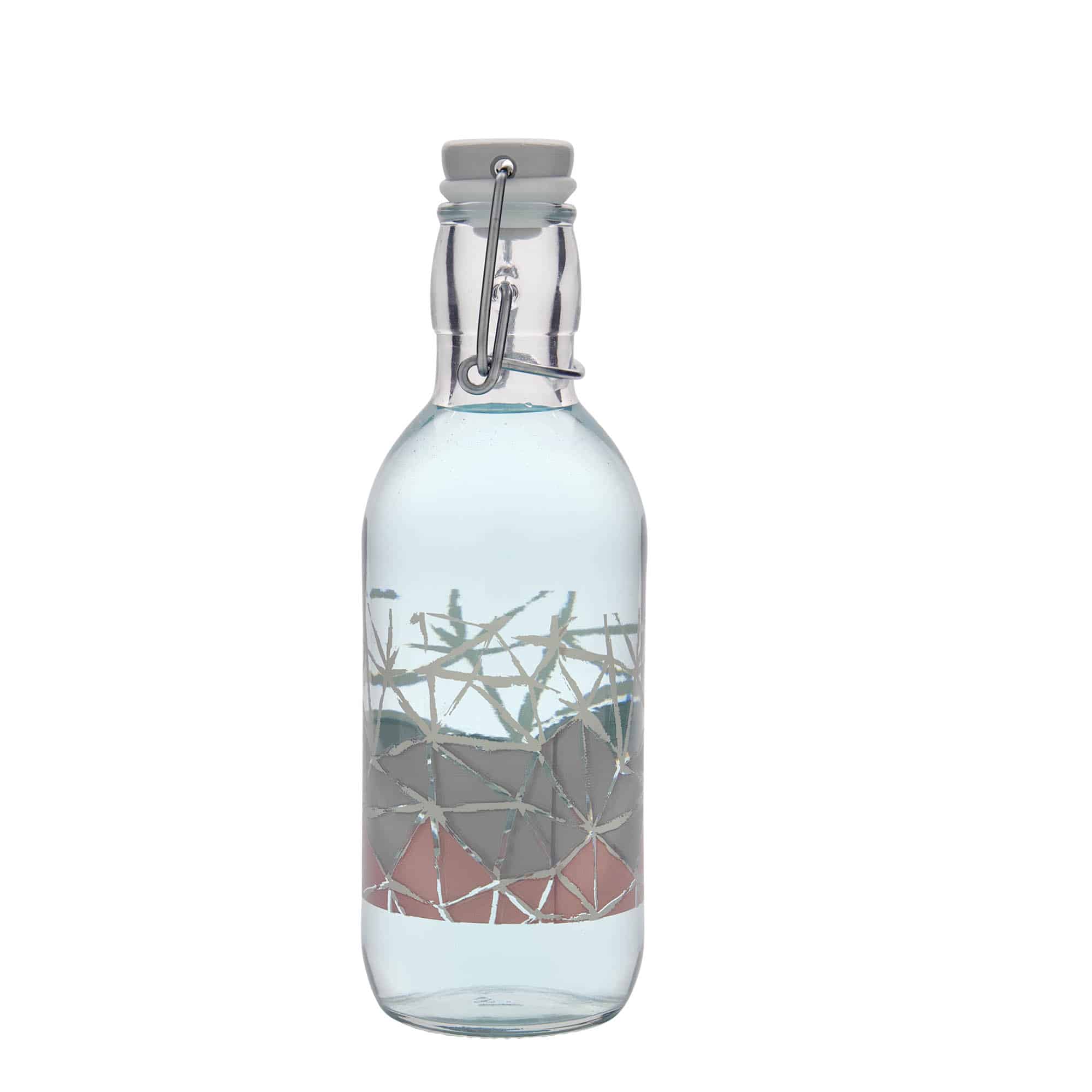 Bouteille en verre de 500 ml Emilia imprimée « Manolibera rosa », ouverture : bouchon à levier