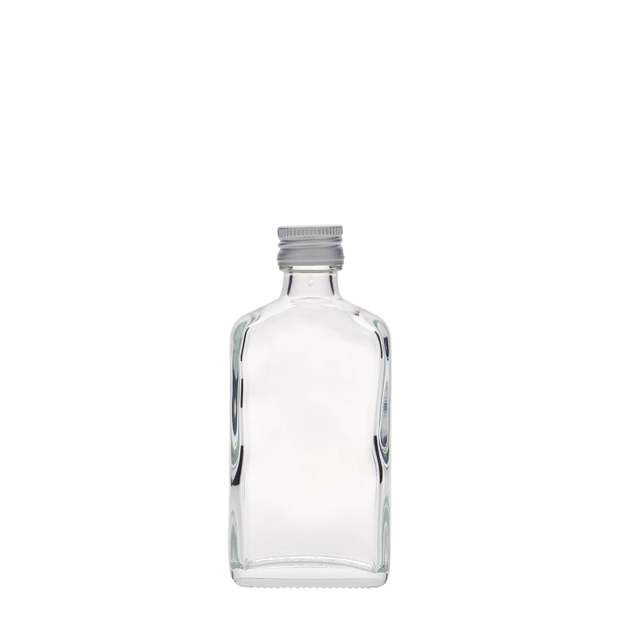 Flacon de poche 50 ml, rectangulaire, verre, embouchure : PP 18 Flacon de poche 50 ml, rectangulaire, verre, embouchure : PP 18