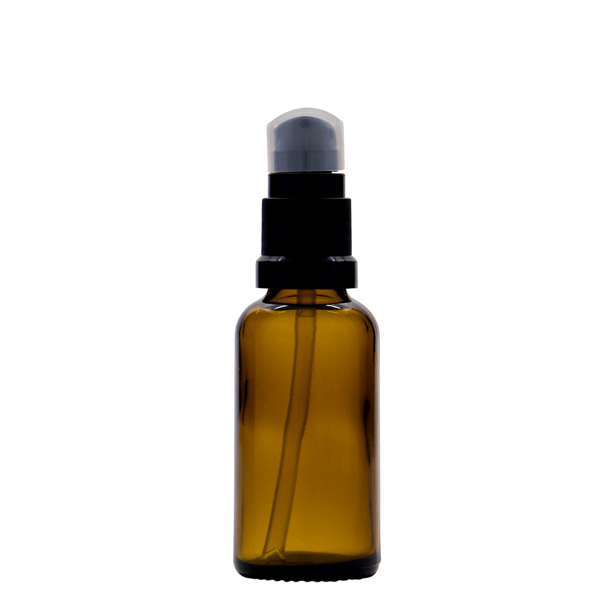 Flacon pharmaceutique 30 ml avec pompe de lotion, verre, marron, bouchage: DIN 18 Flacon pharmaceutique 30 ml avec pompe de lotion, verre, marron, bouchage: DIN 18