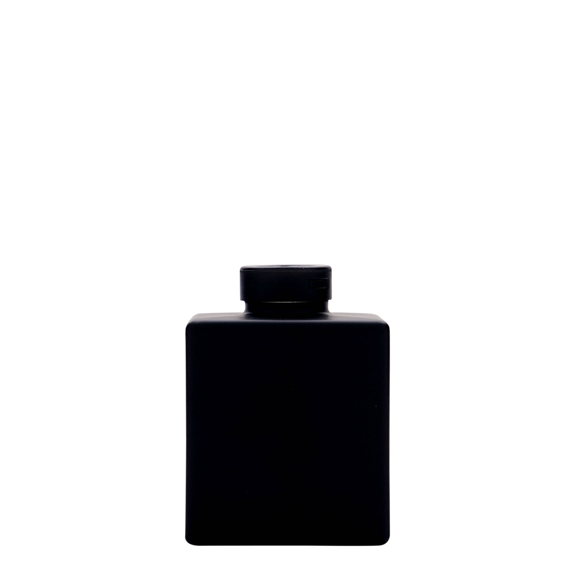 Flacon en verre 100 ml « Cube », carré, noir, ouverture : bouchon en liège Flacon en verre 100 ml « Cube », carré, noir, ouverture : bouchon en liège
