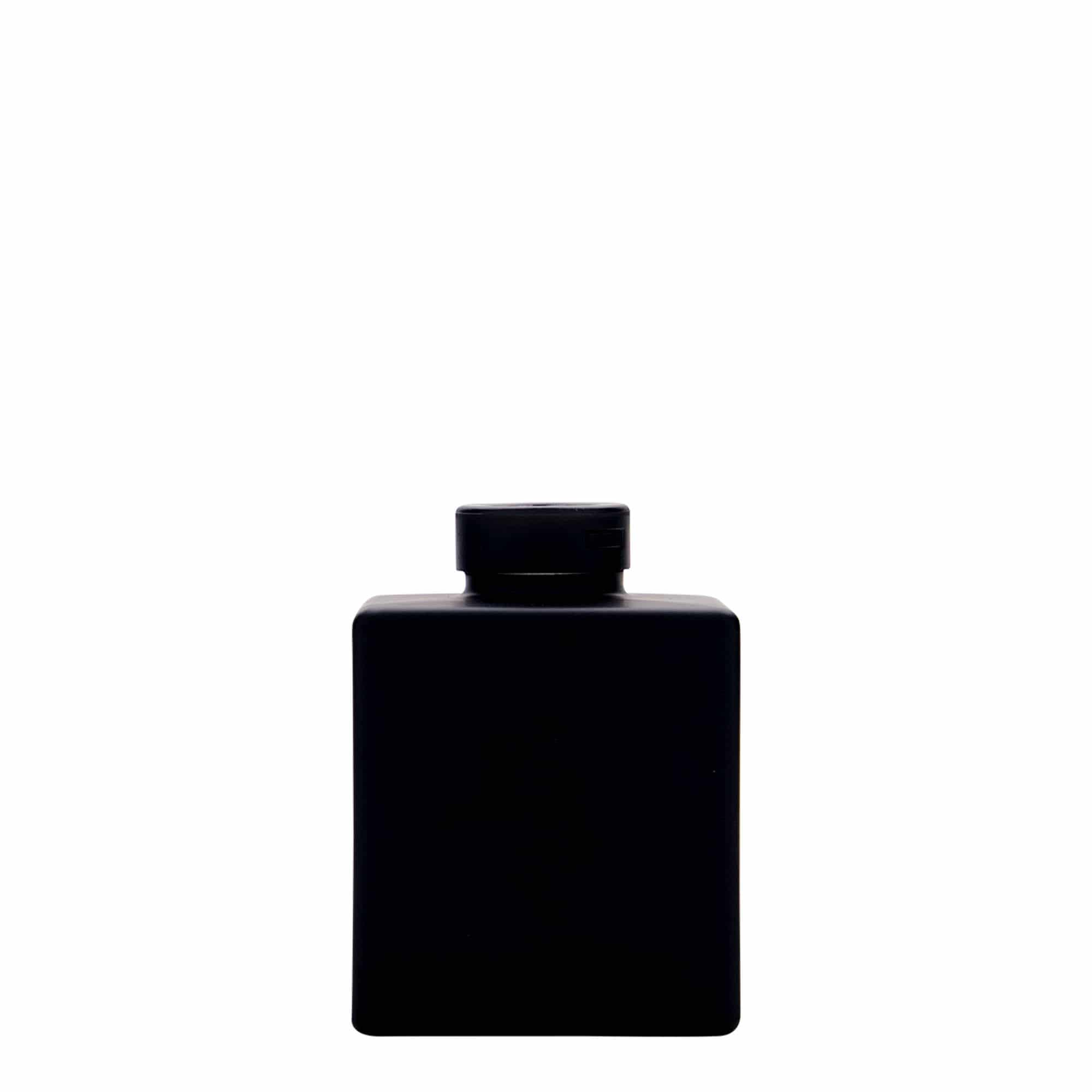 Flacon en verre 100 ml « Cube », carré, noir, ouverture : bouchon en liège