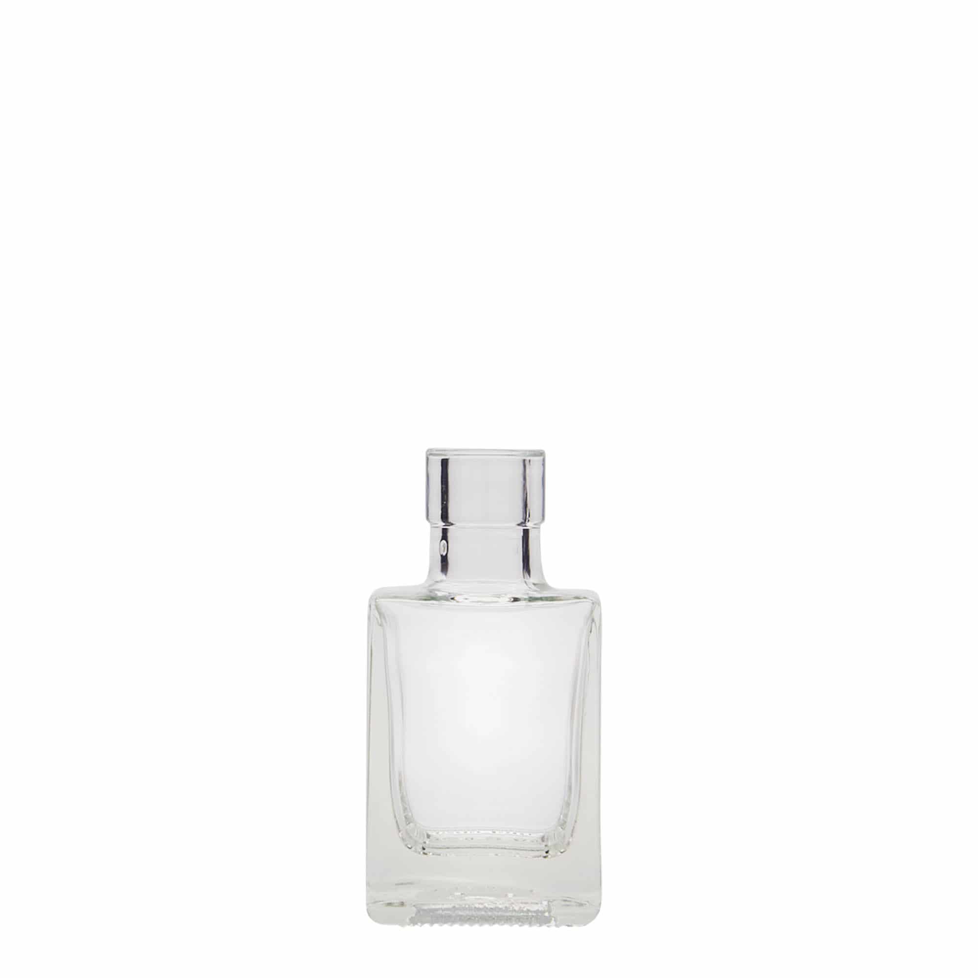 Flacon en verre 50 ml « Cube », carré, ouverture : bouchon en liège