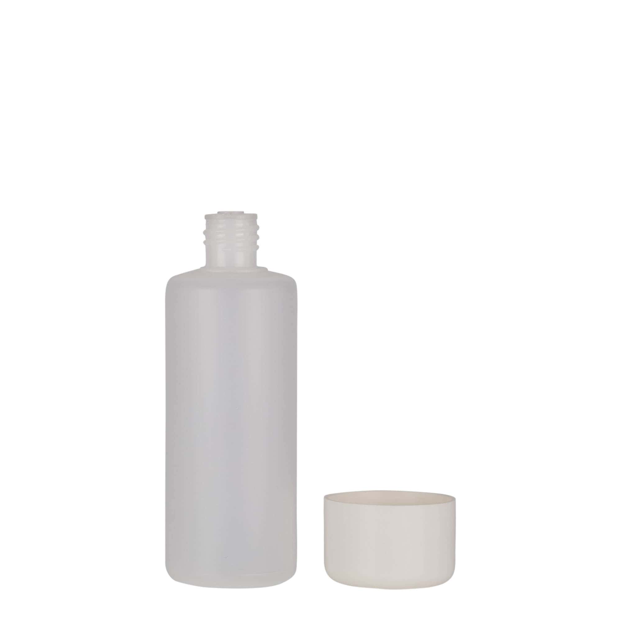 Flacon rond de 100 ml, plastique PE, naturel, ouverture : bouchon à vis