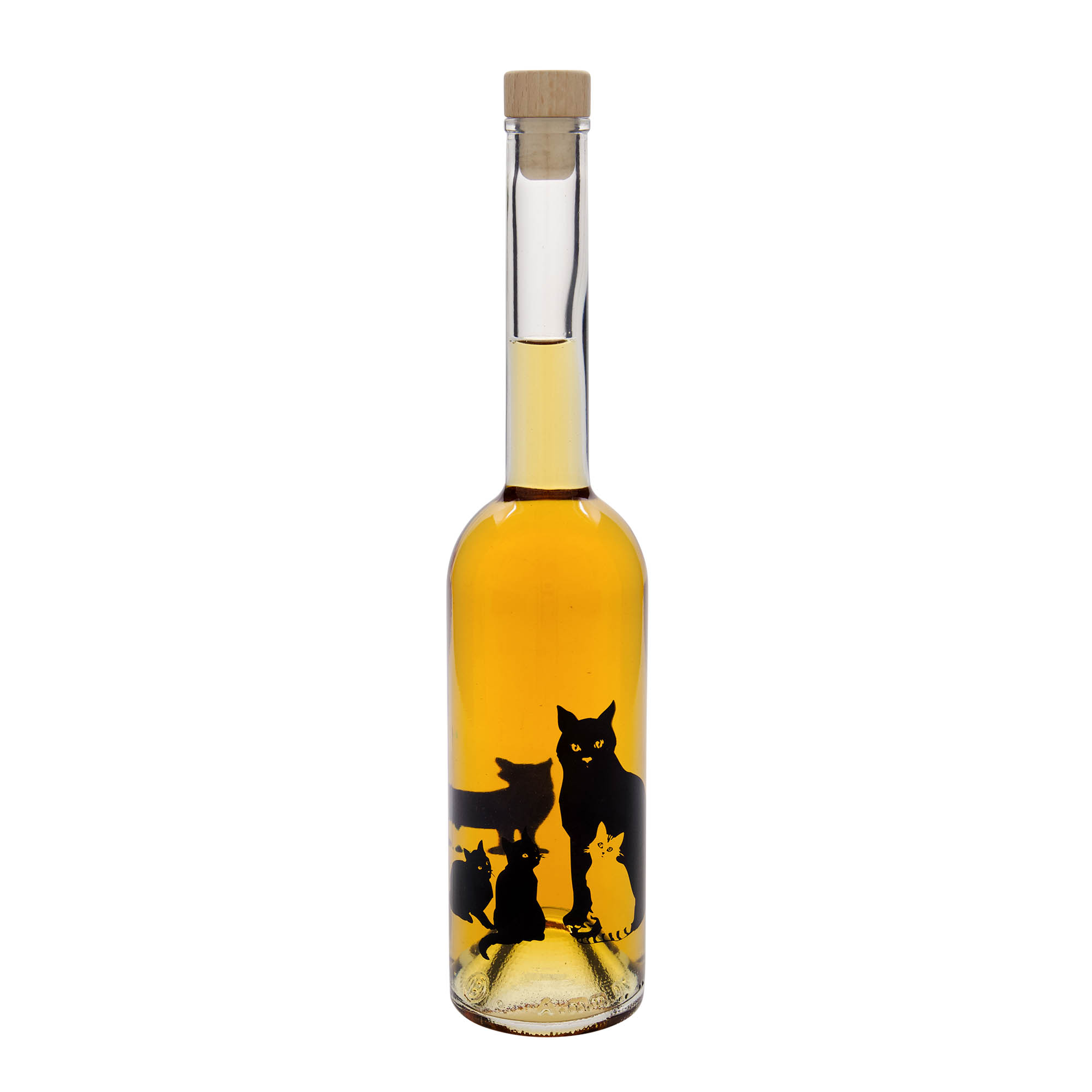 Bouteille en verre 500 ml 'Opera', motif : chats, ouverture : bouchon en liège Bouteille en verre 500 ml 'Opera', motif : chats, ouverture : bouchon en liège