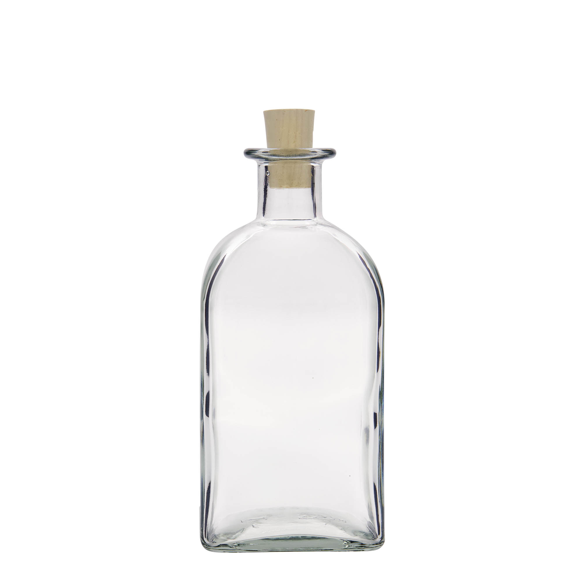 Bouteille en verre 500 ml Apotheker Carré, carrée, ouverture : liège Bouteille en verre 500 ml Apotheker Carré, carrée, ouverture : liège