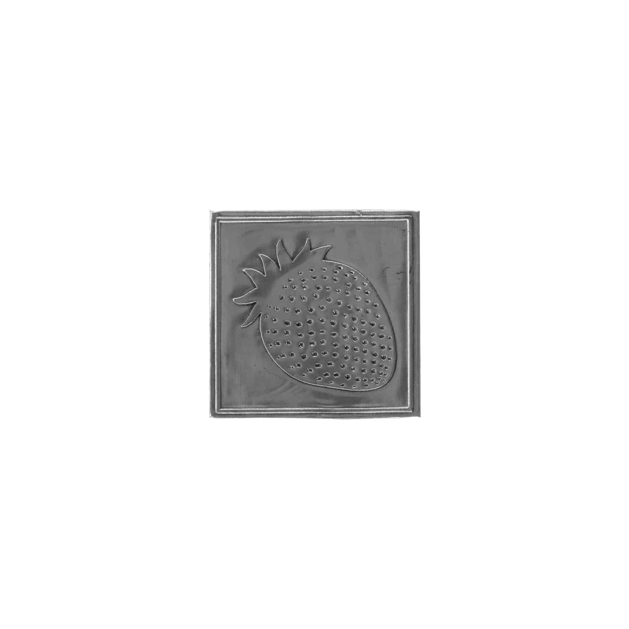 Étiquette en étain 'Fraise', carrée, métallique, argentée Étiquette en étain 'Fraise', carrée, métallique, argentée