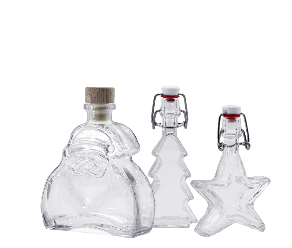 Bouteilles de Noël Trois bouteilles décoratives pour la période de Noël