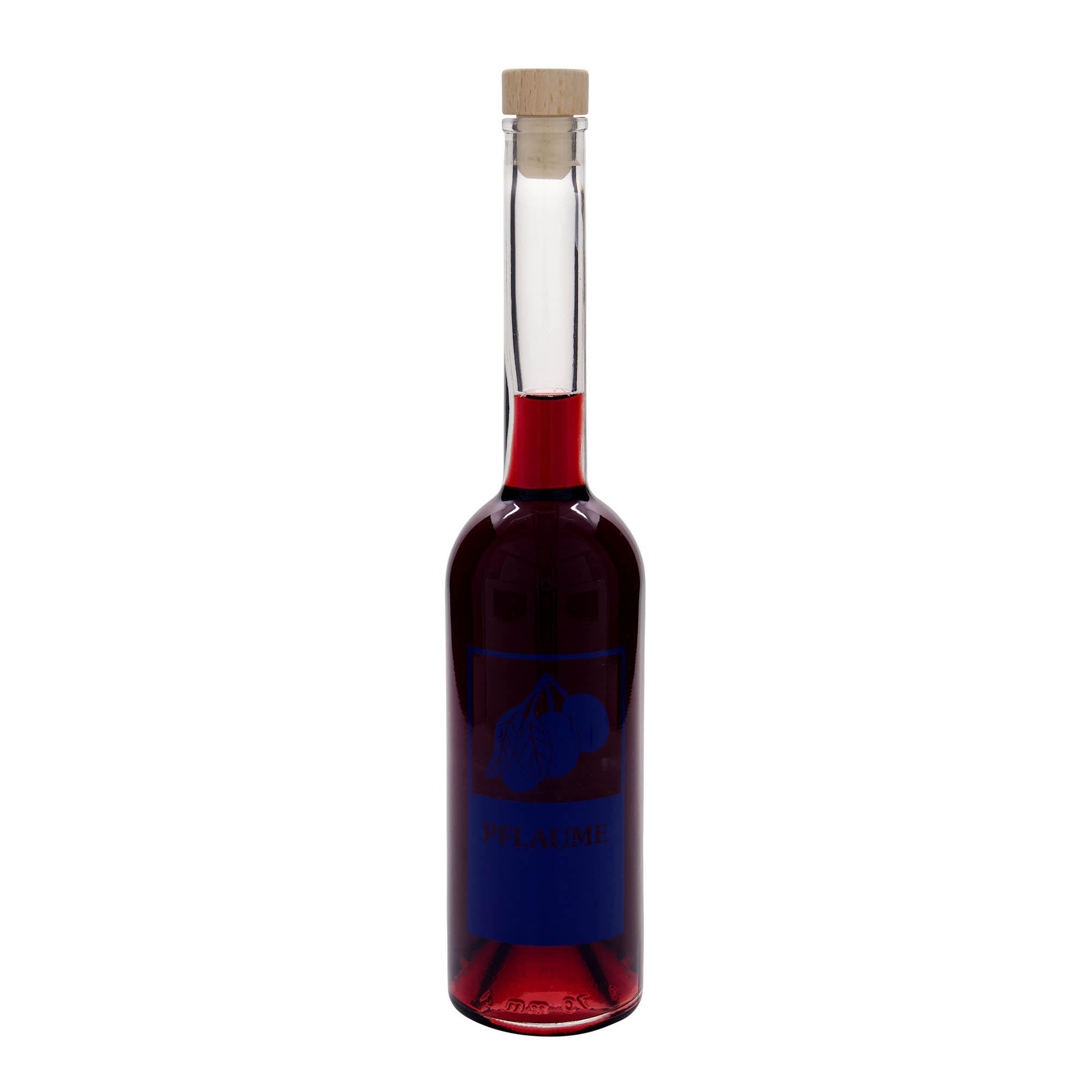 Bouteille en verre 500 ml 'Opera', motif : prune, ouverture : bouchon en liège Bouteille en verre 500 ml 'Opera', motif : prune, ouverture : bouchon en liège
