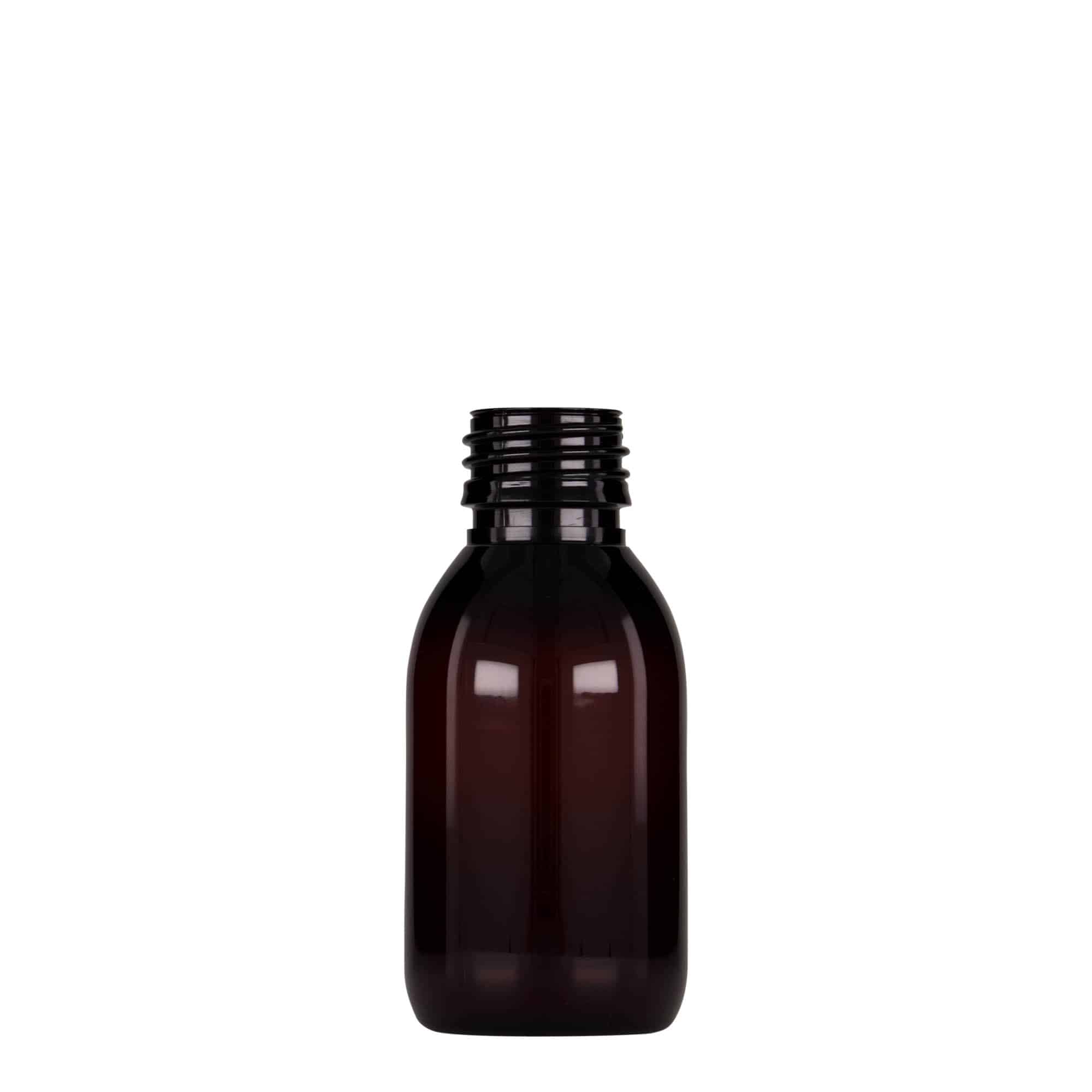 Flacon médical PET 100 ml, brun, plastique, ouverture : PP 28 Flacon médical PET 100 ml, brun, plastique, ouverture : PP 28