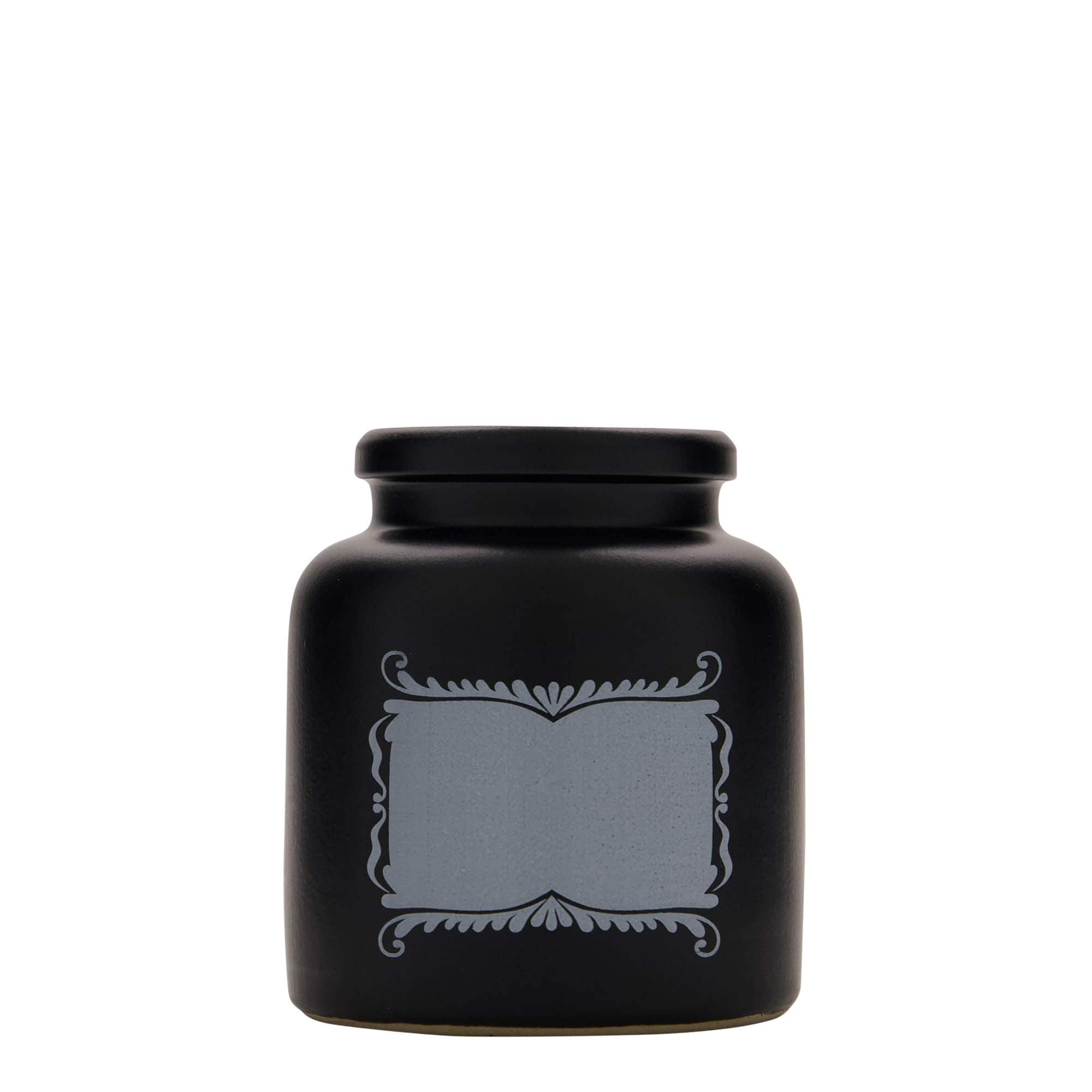 Pot en grès 270 ml, motif : champ d’étiquette, céramique, noir, ouverture : couvercle à emboîtement Pot en grès 270 ml, motif : champ d’étiquette, céramique, noir, ouverture : couvercle à emboîtement