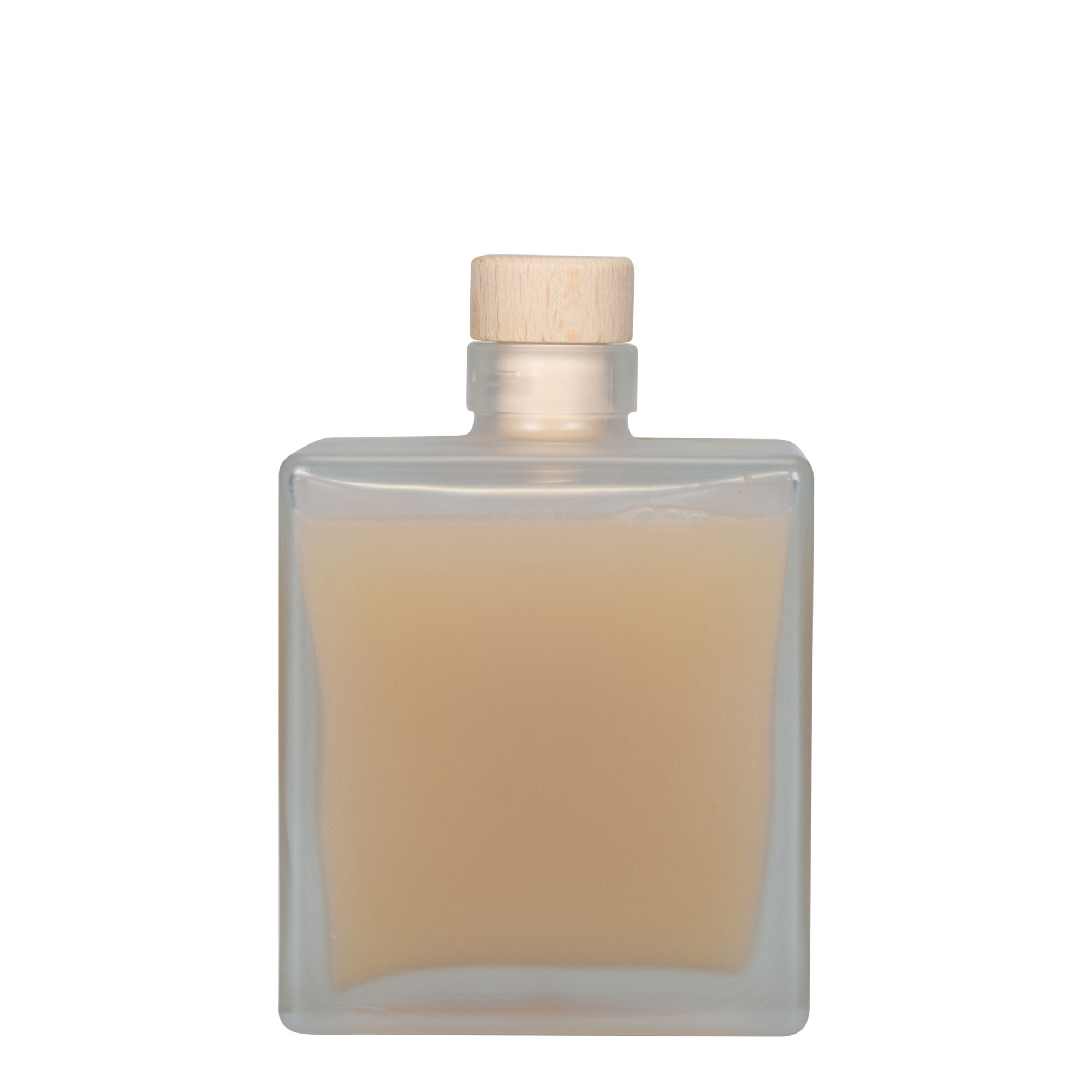 Bouteille en verre 500 ml 'Cube', carrée, givrée, ouverture : bouchon en liège Bouteille en verre 500 ml 'Cube', carrée, givrée, ouverture : bouchon en liège