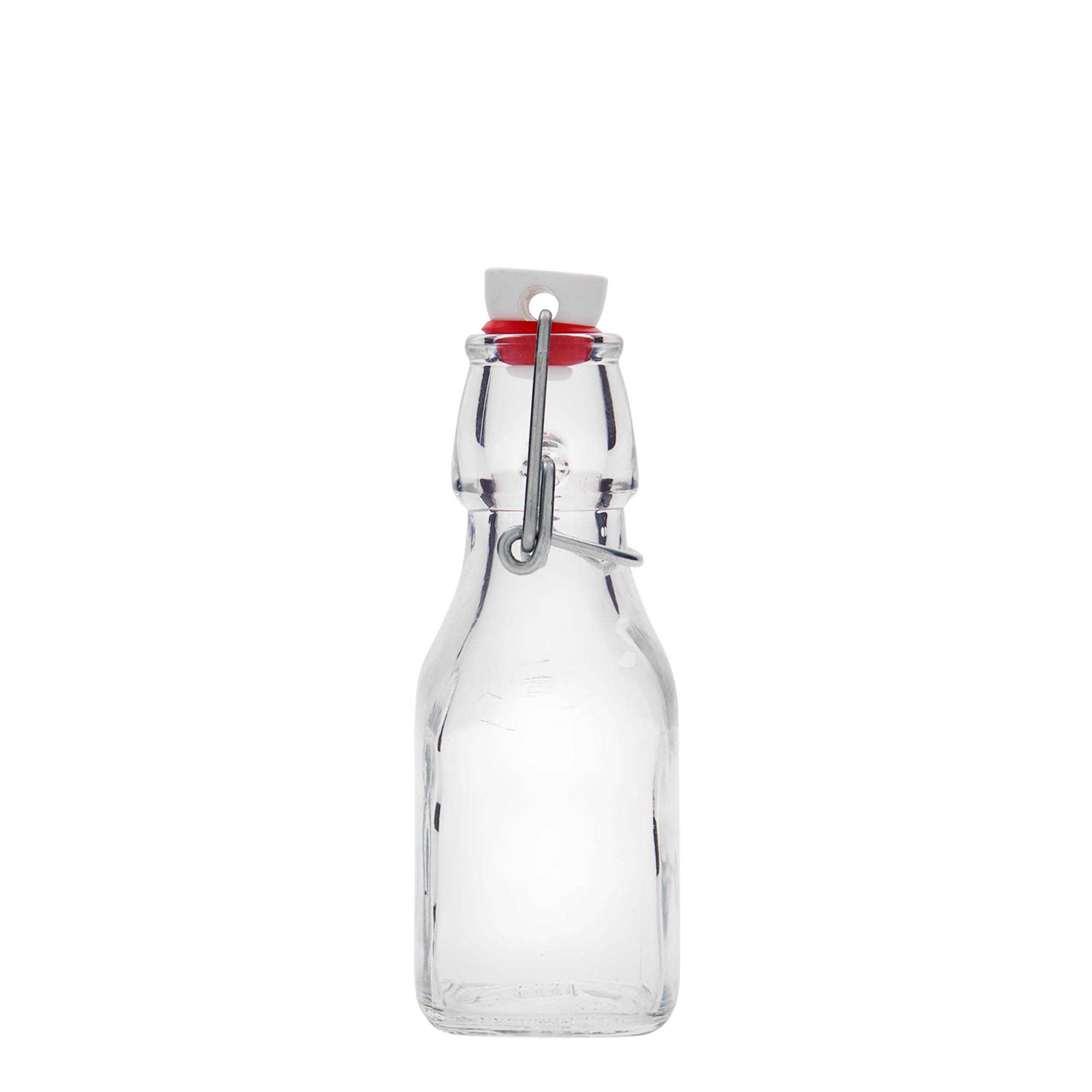 Flacon en verre 125 ml « Swing », carré, ouverture : bouchon à bascule Flacon en verre 125 ml « Swing », carré, ouverture : bouchon à bascule