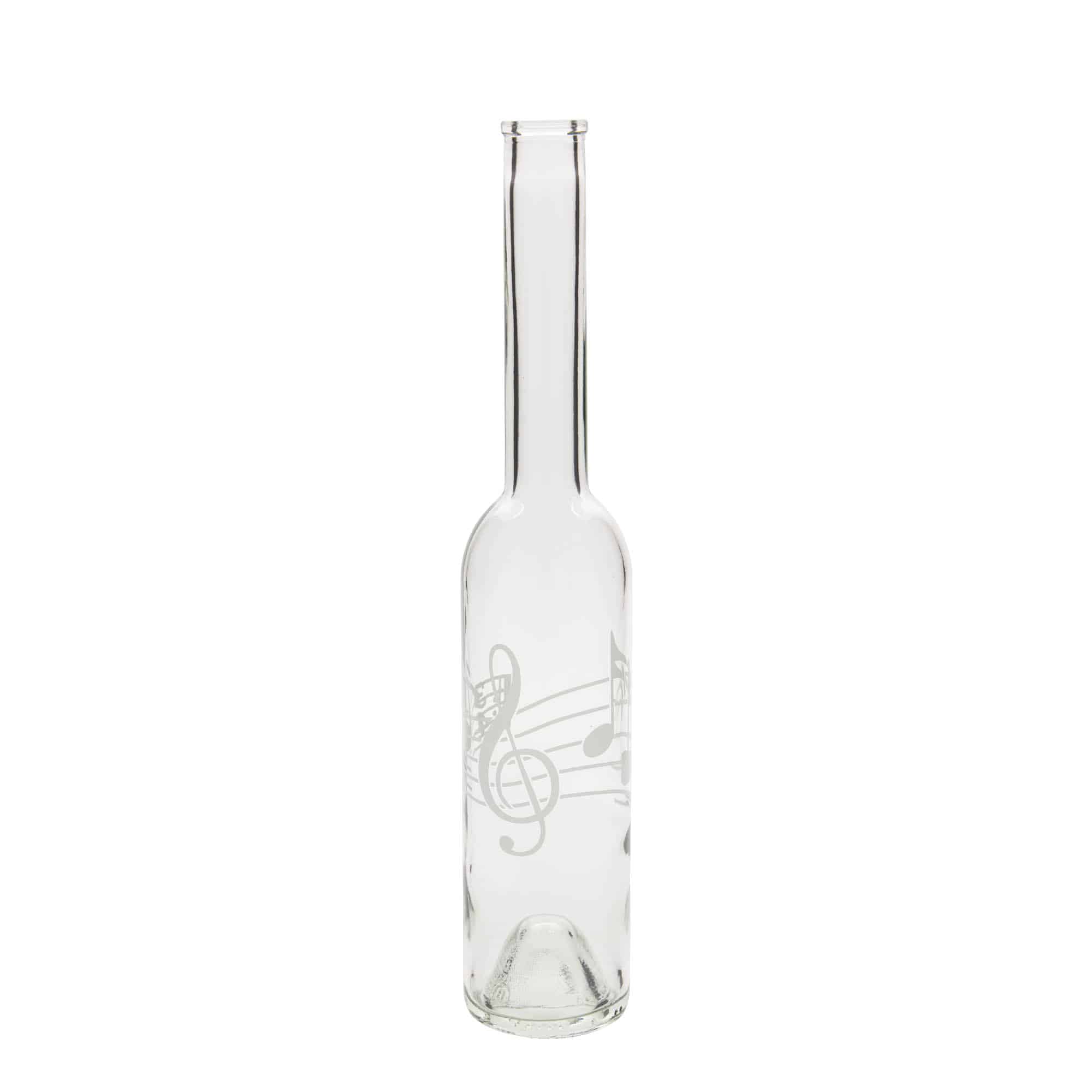 Bouteille en verre 350 ml 'Opera', motif : notes de musique, bouchon : liège