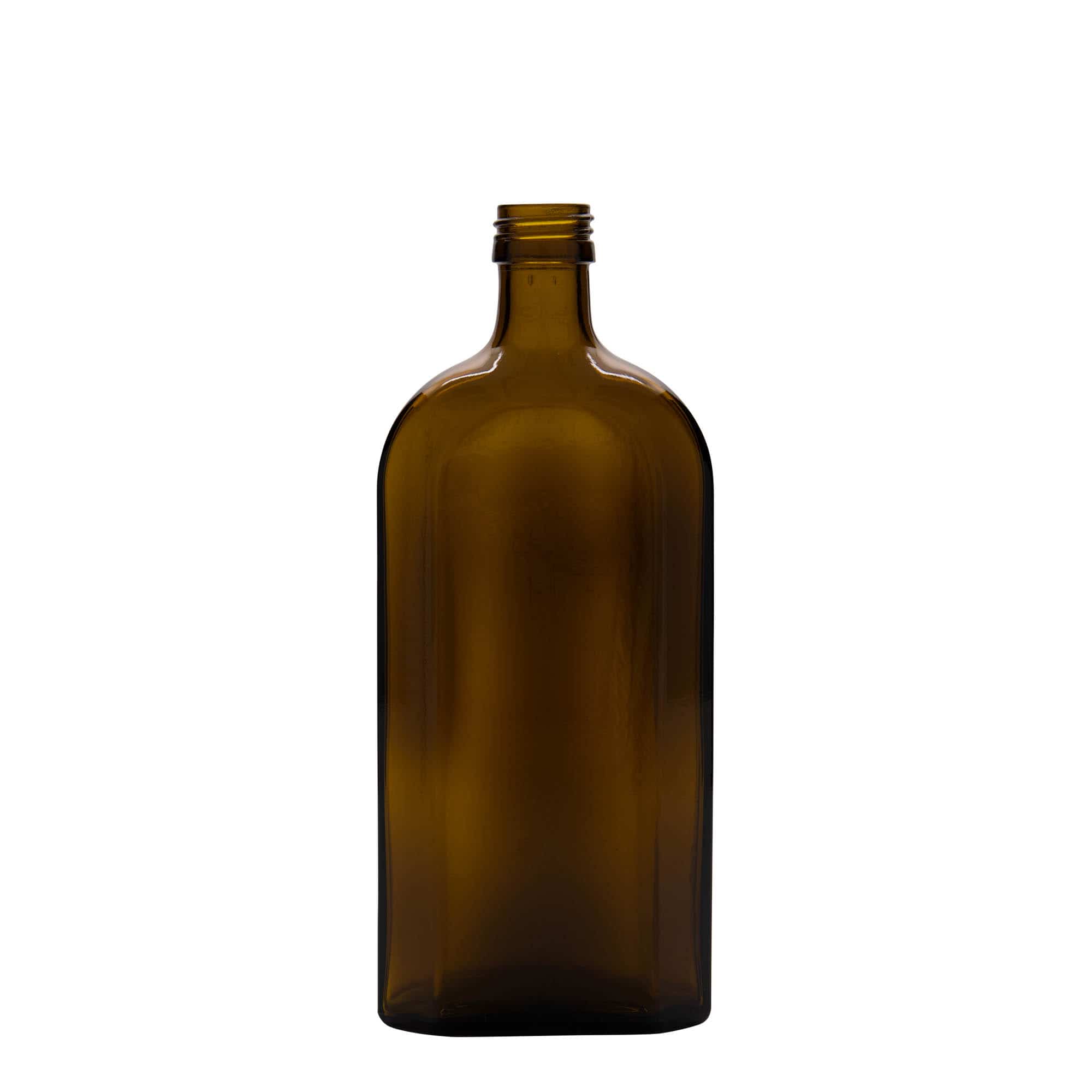 Flacon pharmaceutique Meplat 500 ml, ovale, verre, brun, bouchage: PP 28 Flacon pharmaceutique Meplat 500 ml, ovale, verre, brun, bouchage: PP 28