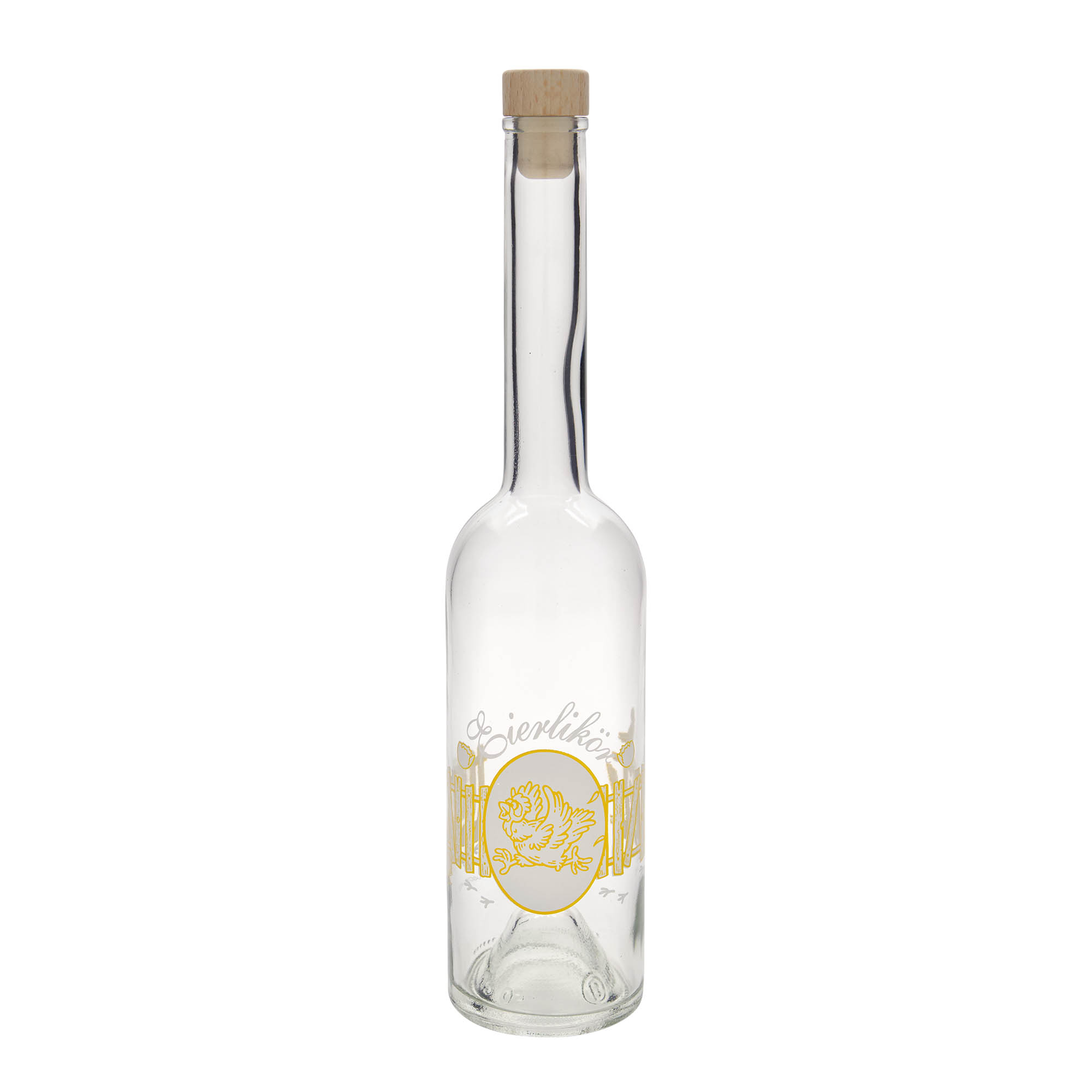 Bouteille en verre 500 ml 'Opera', motif : liqueur d'œuf, ouverture : bouchon en liège Bouteille en verre 500 ml 'Opera', motif : liqueur d'œuf, ouverture : bouchon en liège