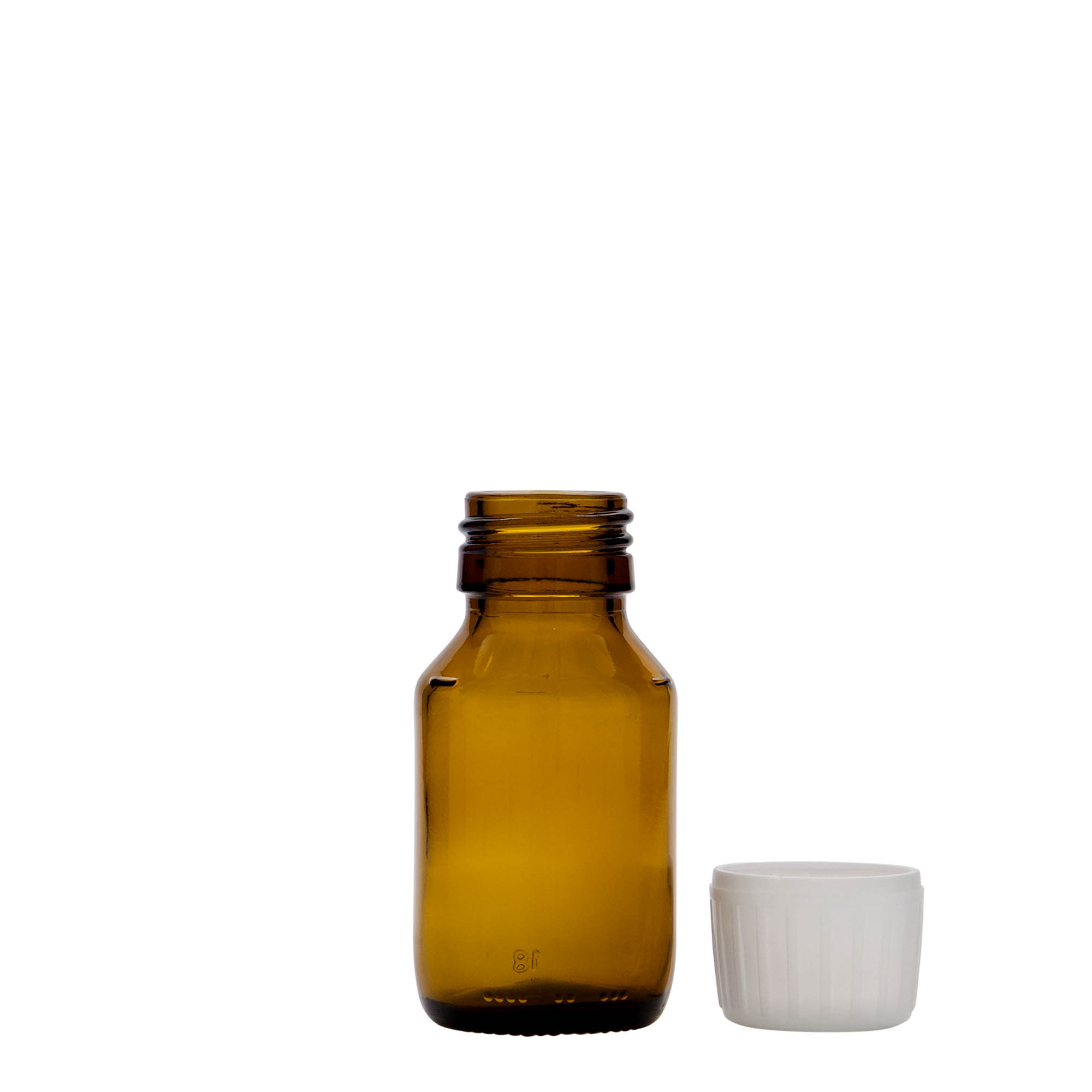 Flacon médical 50 ml, brun, verre, ouverture : PP 28 Flacon médical 50 ml, brun, verre, ouverture : PP 28