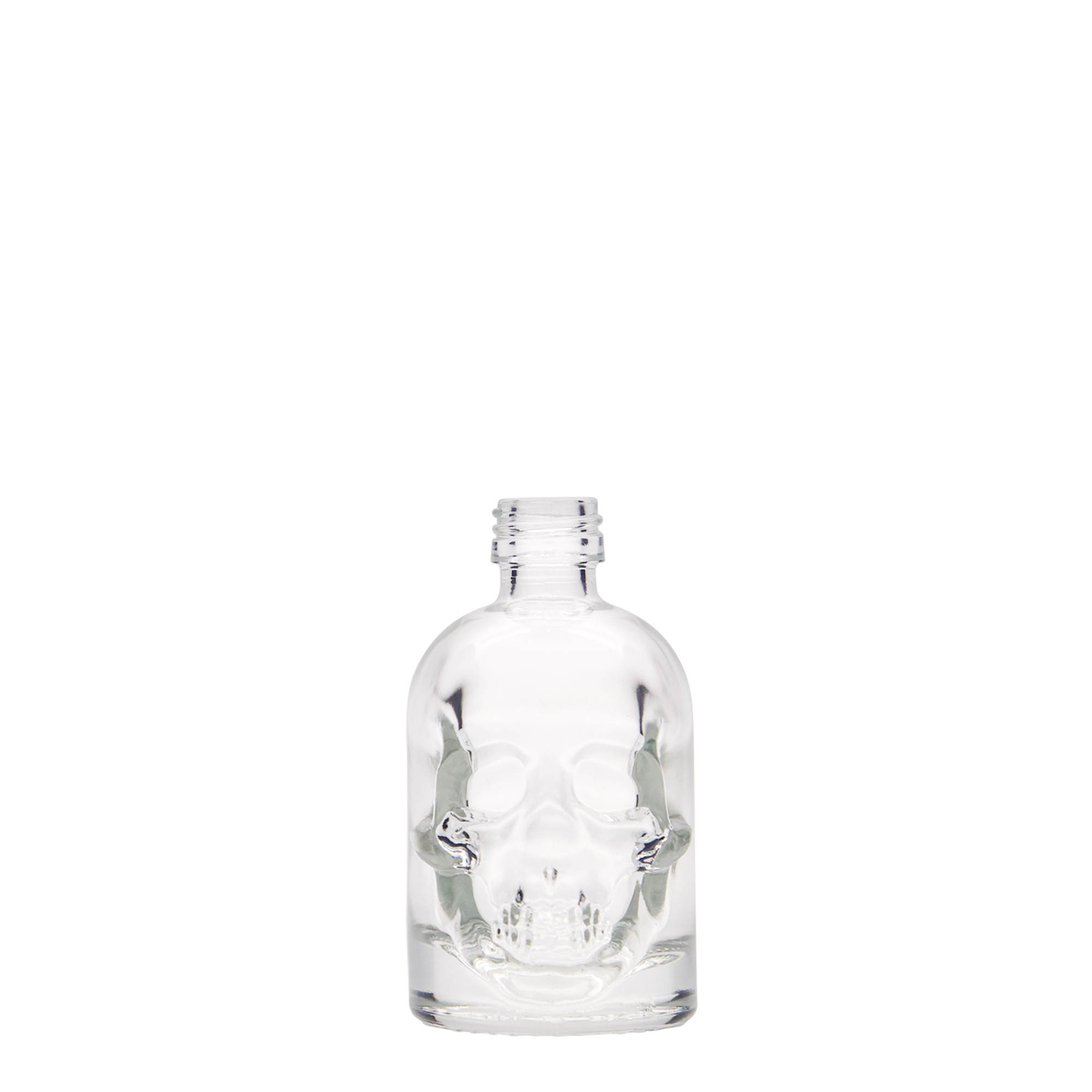 Flacon en verre 50 ml « Tête de mort », ouverture : PP 18 Flacon en verre 50 ml « Tête de mort », ouverture : PP 18
