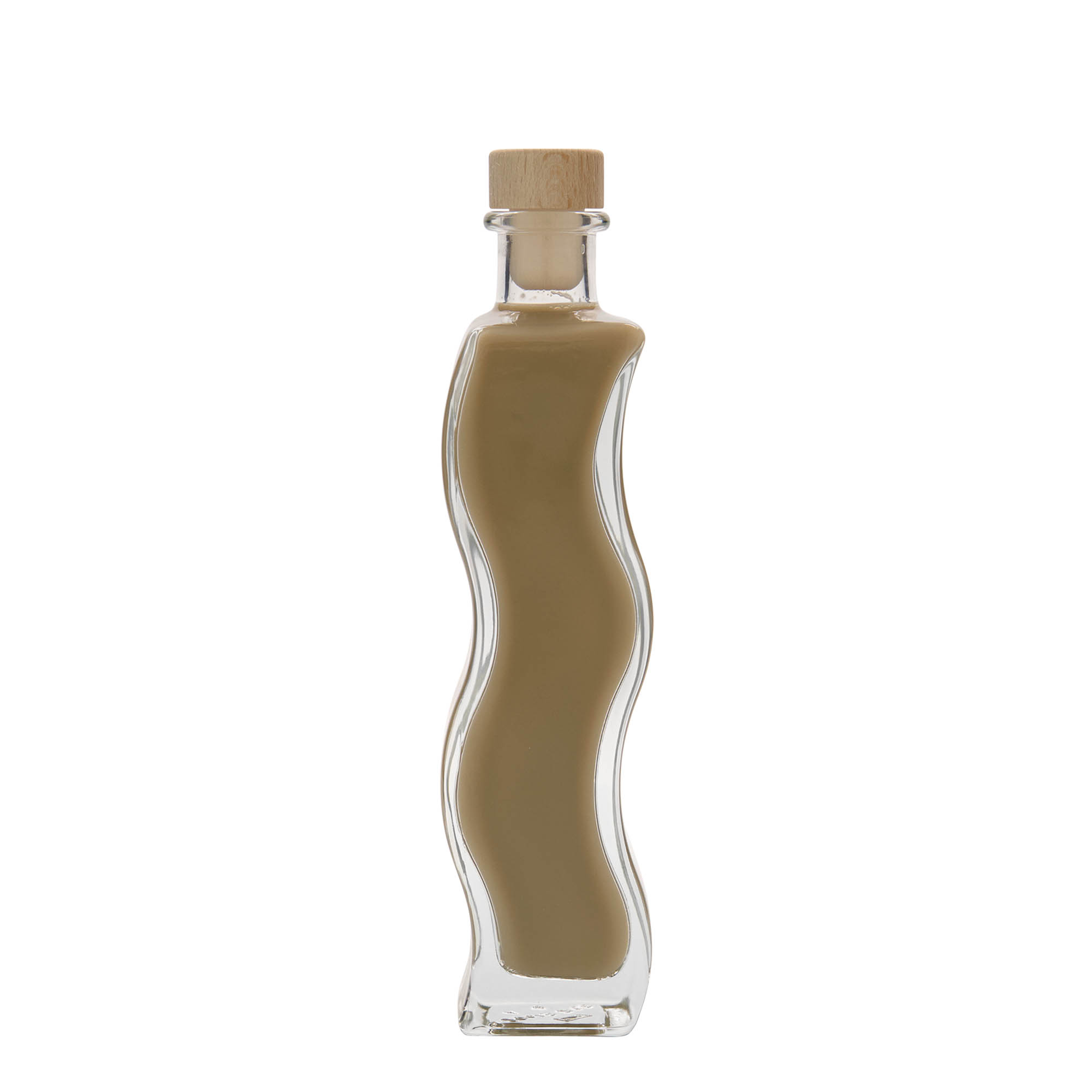 Bouteille en verre 200 ml « Welle », carrée, ouverture : bouchon en liège Bouteille en verre 200 ml « Welle », carrée, ouverture : bouchon en liège