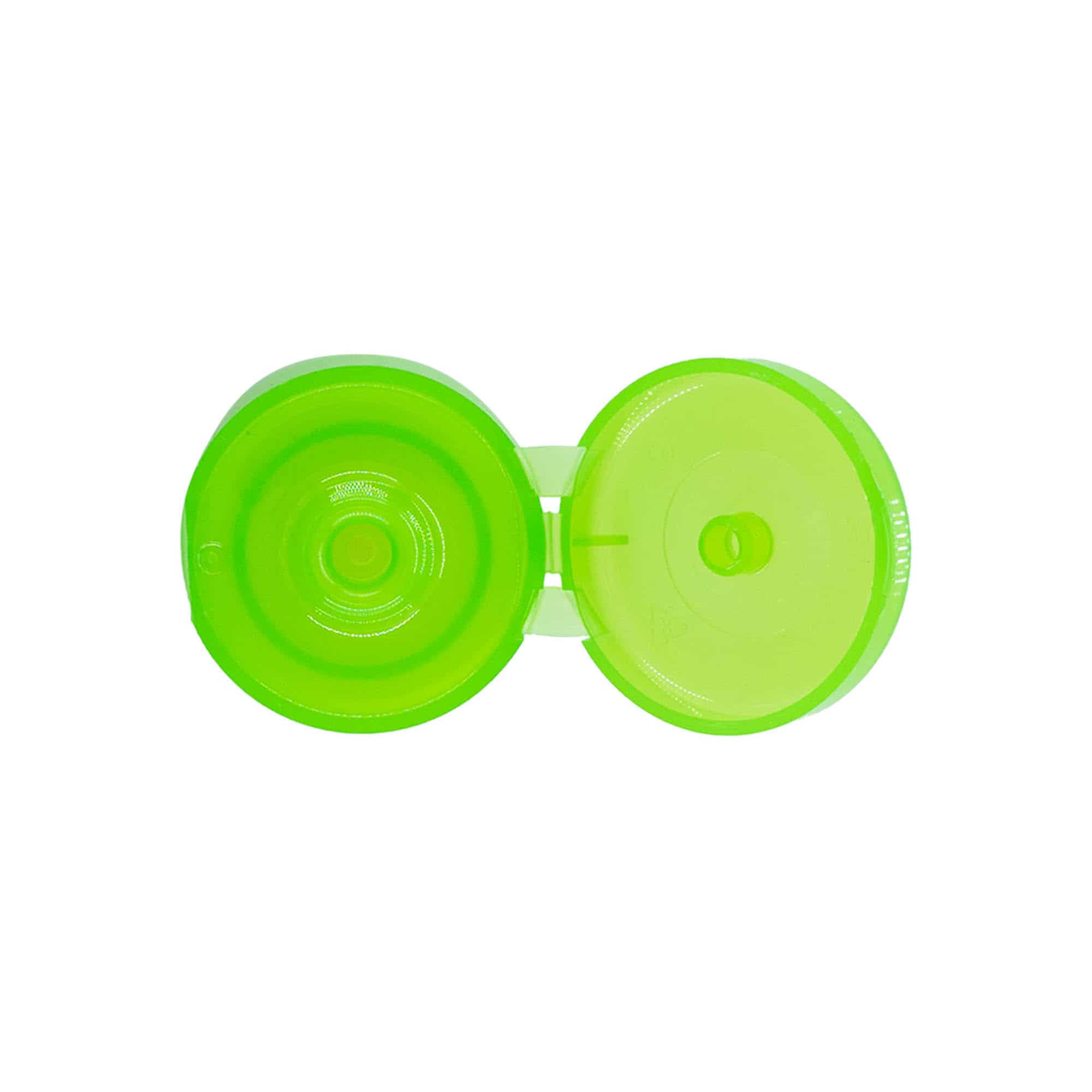 Bouchon à vis avec charnière à bascule, plastique PP, vert, pour ouverture : 24/410