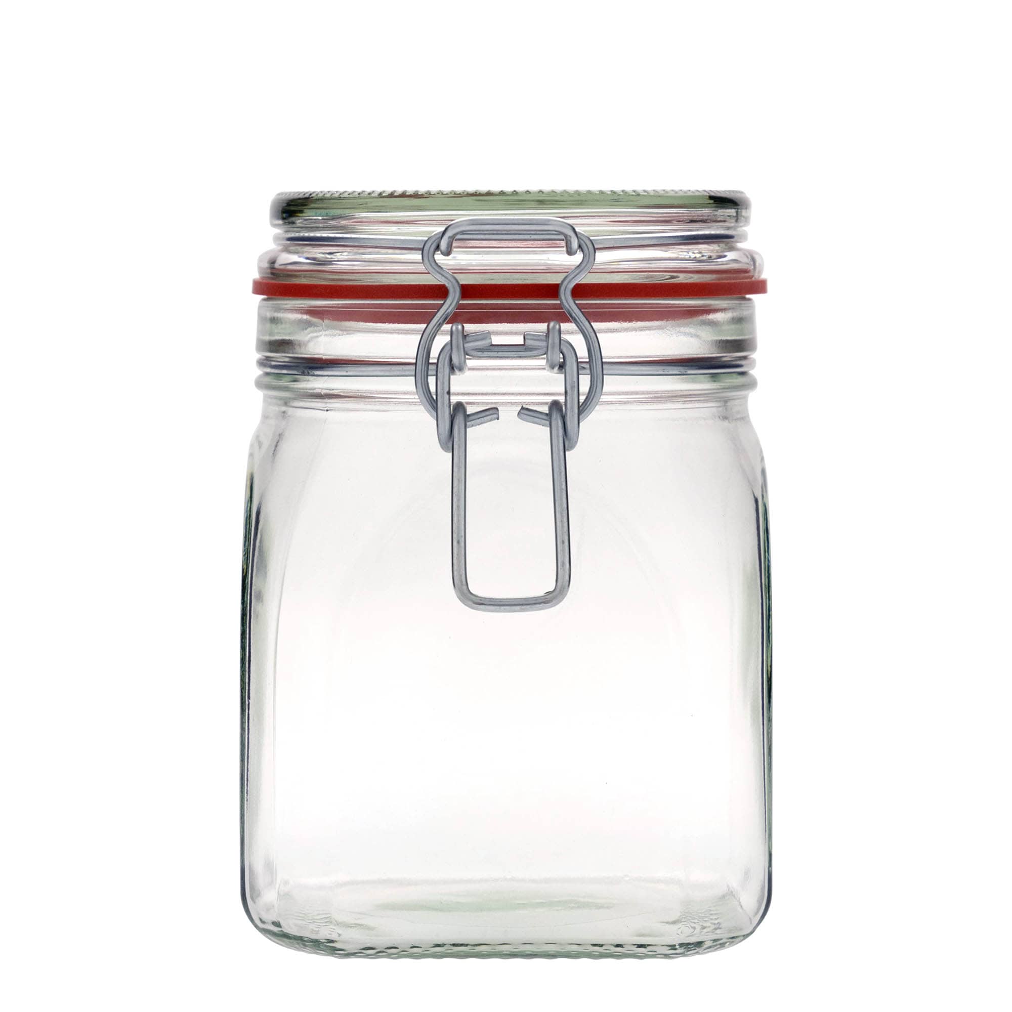 Bocal en verre à fermeture à levier 900 ml, carré, ouverture : fermeture à levier
