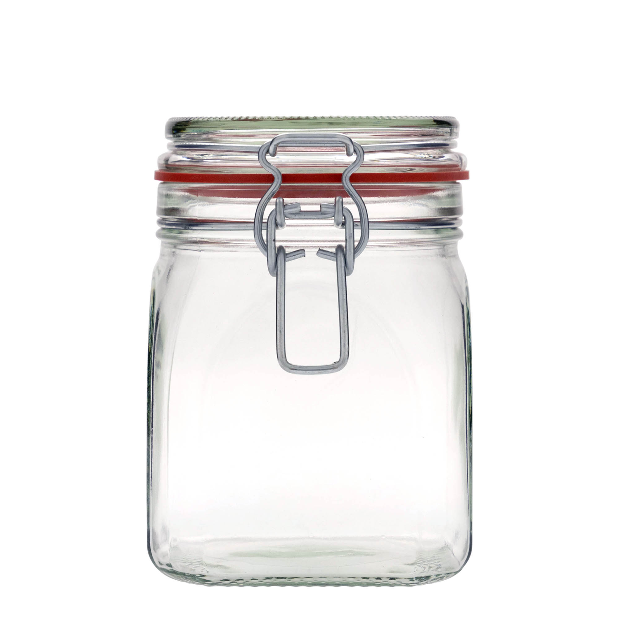 Bocal en verre à fermeture à levier 900 ml, carré, ouverture : fermeture à levier