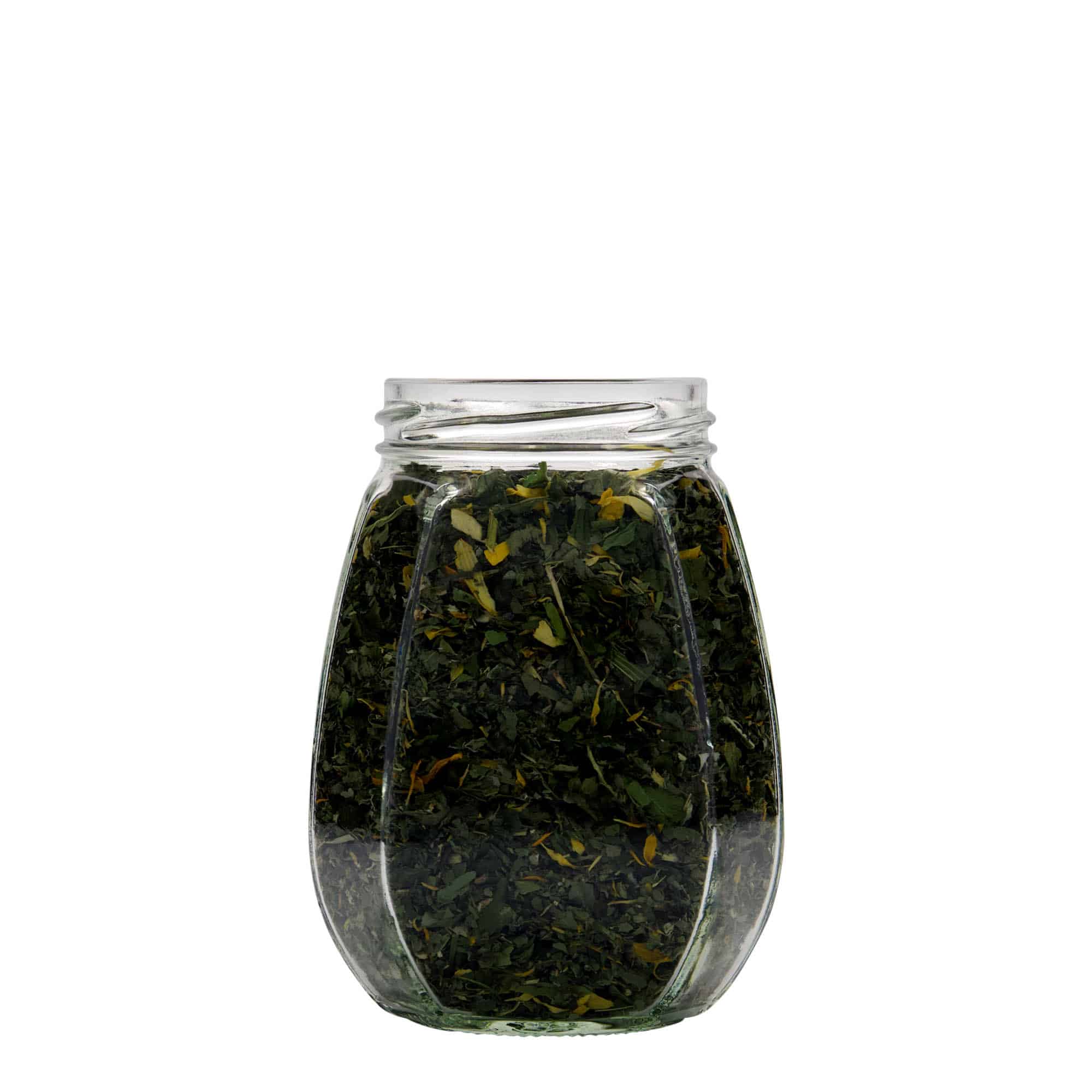 385 ml bocal décoratif, hexagonal, ouverture : Twist-Off (TO 63)