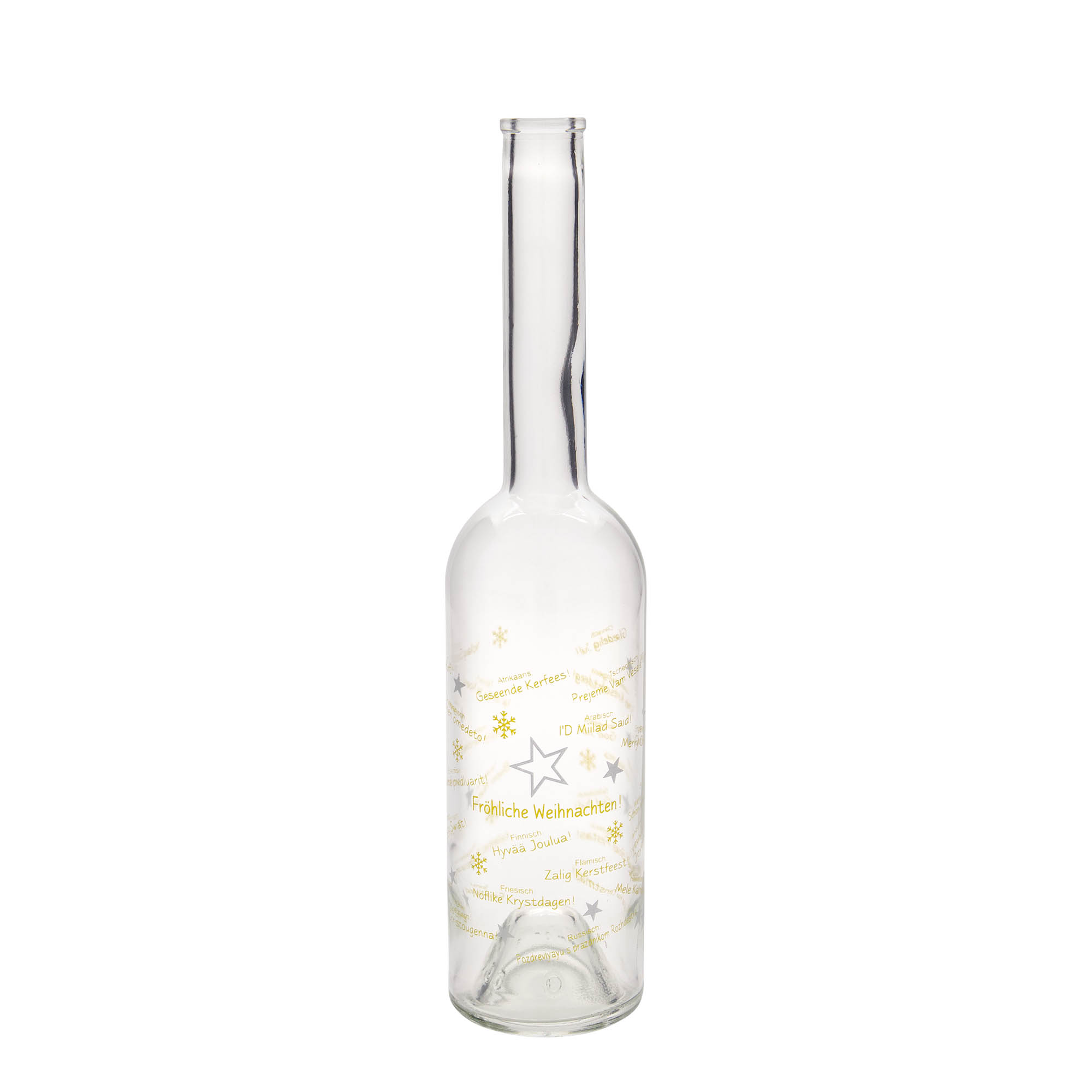 Bouteille en verre 500 ml 'Opera', motif : Noël dans le monde, ouverture : bouchon en liège