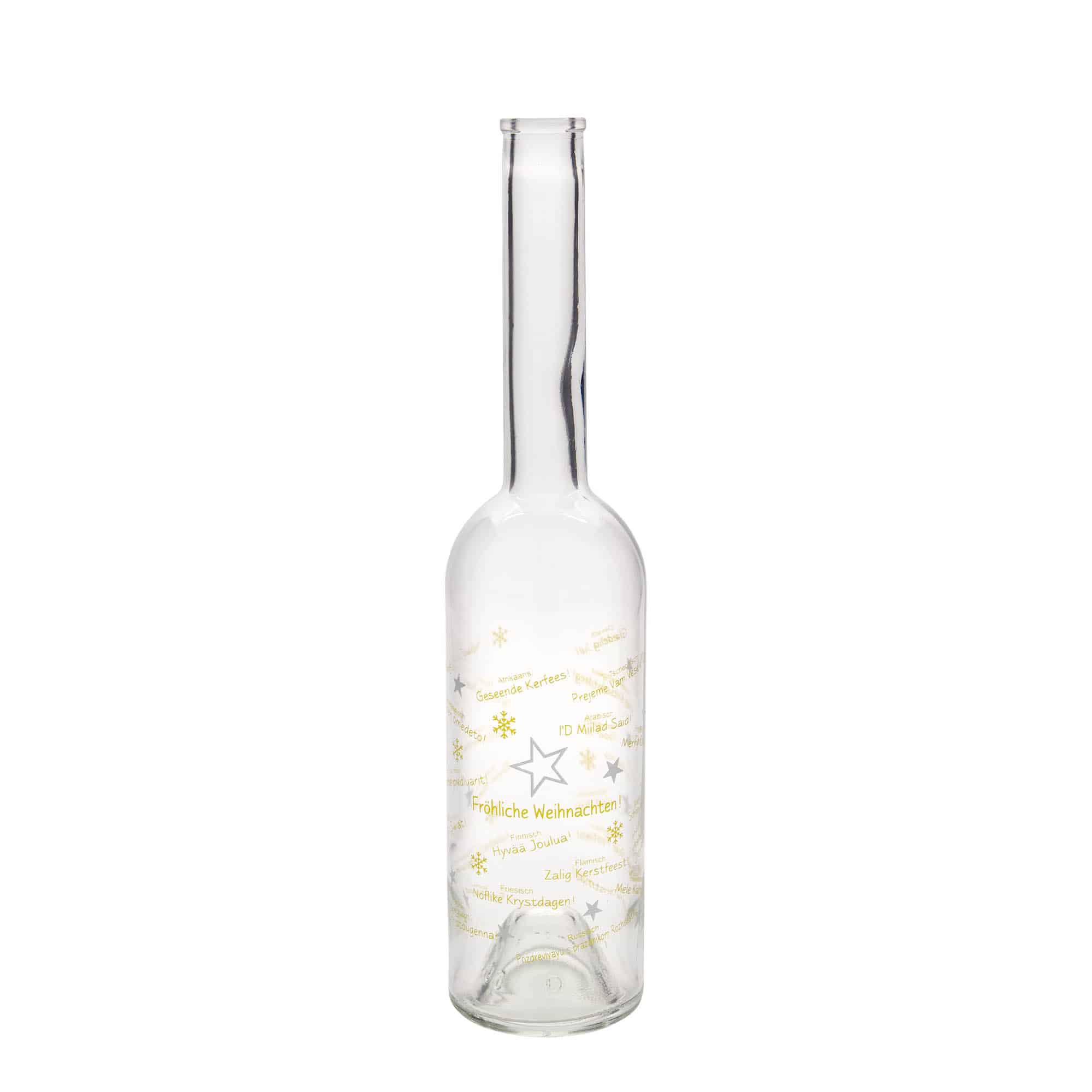 Bouteille en verre 500 ml 'Opera', motif : Noël dans le monde, ouverture : bouchon en liège