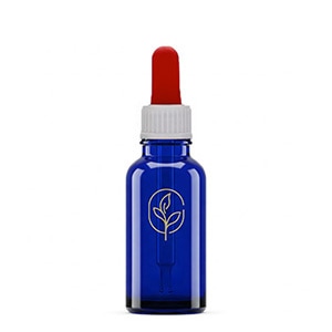 flacon à pipette Exemple de produit : Flacon pipette bleu avec logo imprimé
