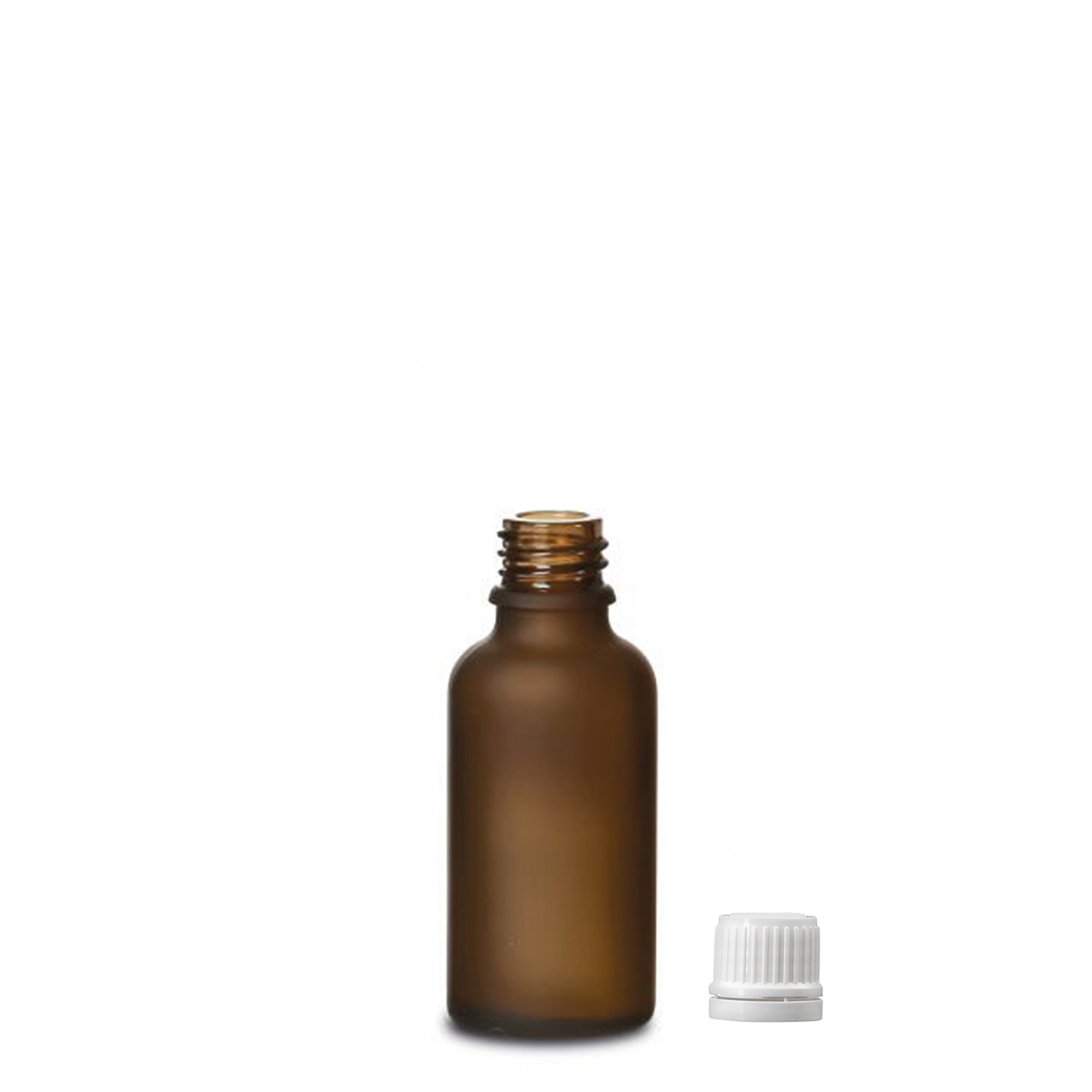 Flacon médical 30 ml, verre, brun givré, ouverture : DIN 18 Flacon médical 30 ml, verre, brun givré, ouverture : DIN 18