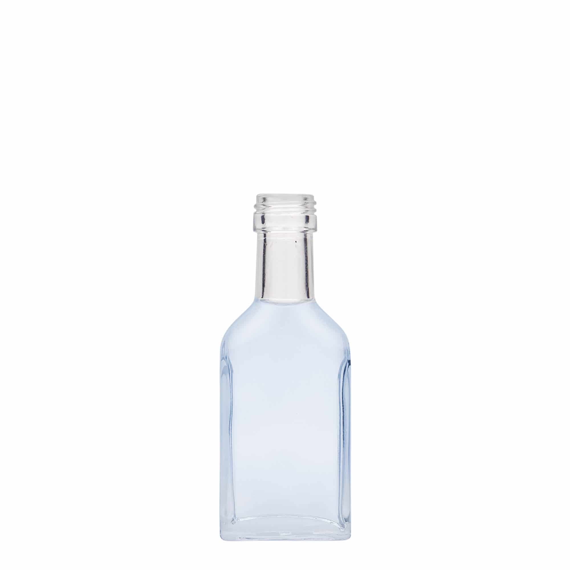 Flacon de poche 40 ml col long, rectangulaire, verre, ouverture : PP 22