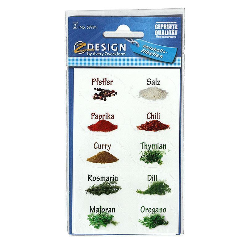 Étiquettes Zweckform « Épices », ovales, papier, multicolores Étiquettes Zweckform « Épices », ovales, papier, multicolores