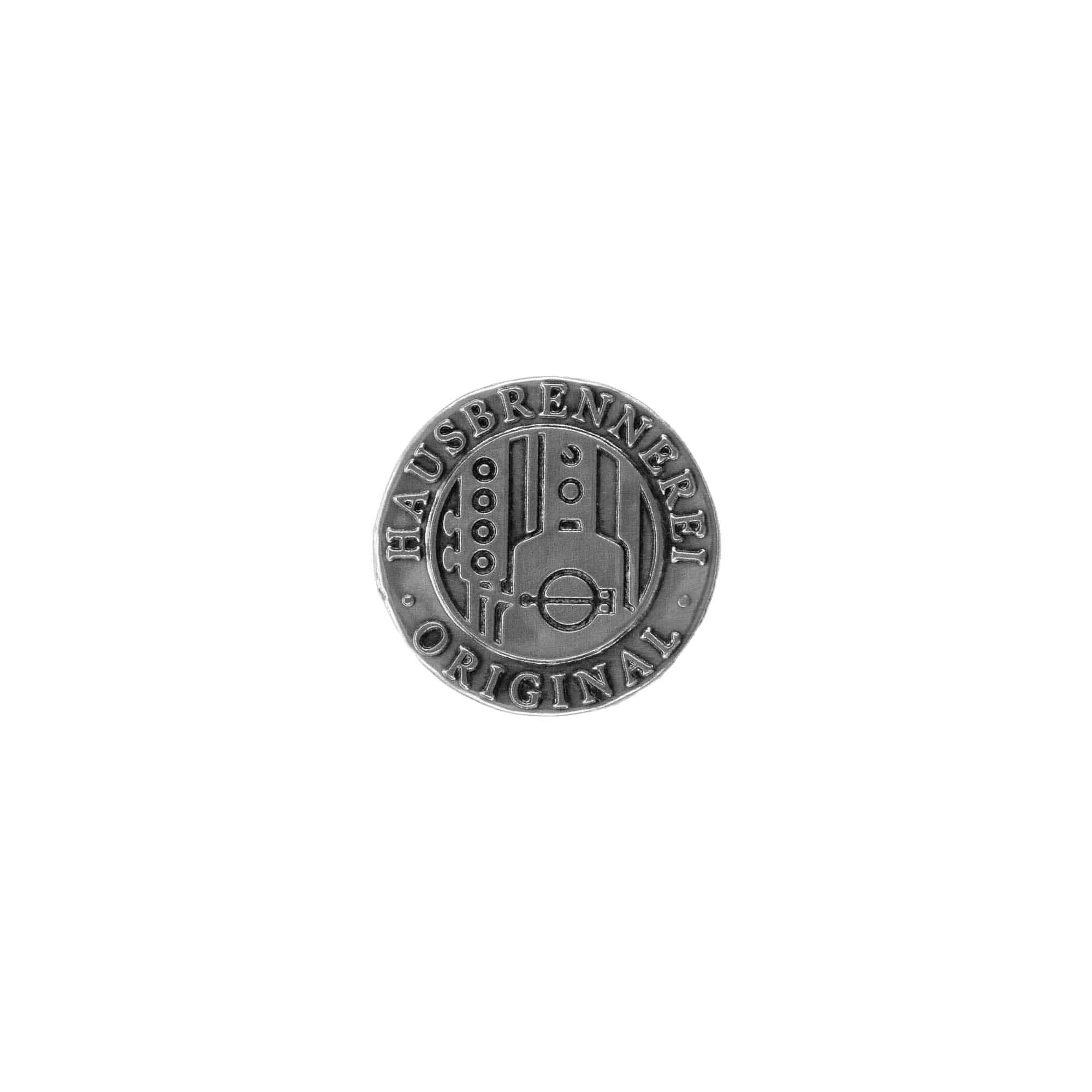 Étiquette en étain 'Distillerie artisanale', ronde, métallique, argentée Étiquette en étain 'Distillerie artisanale', ronde, métallique, argentée