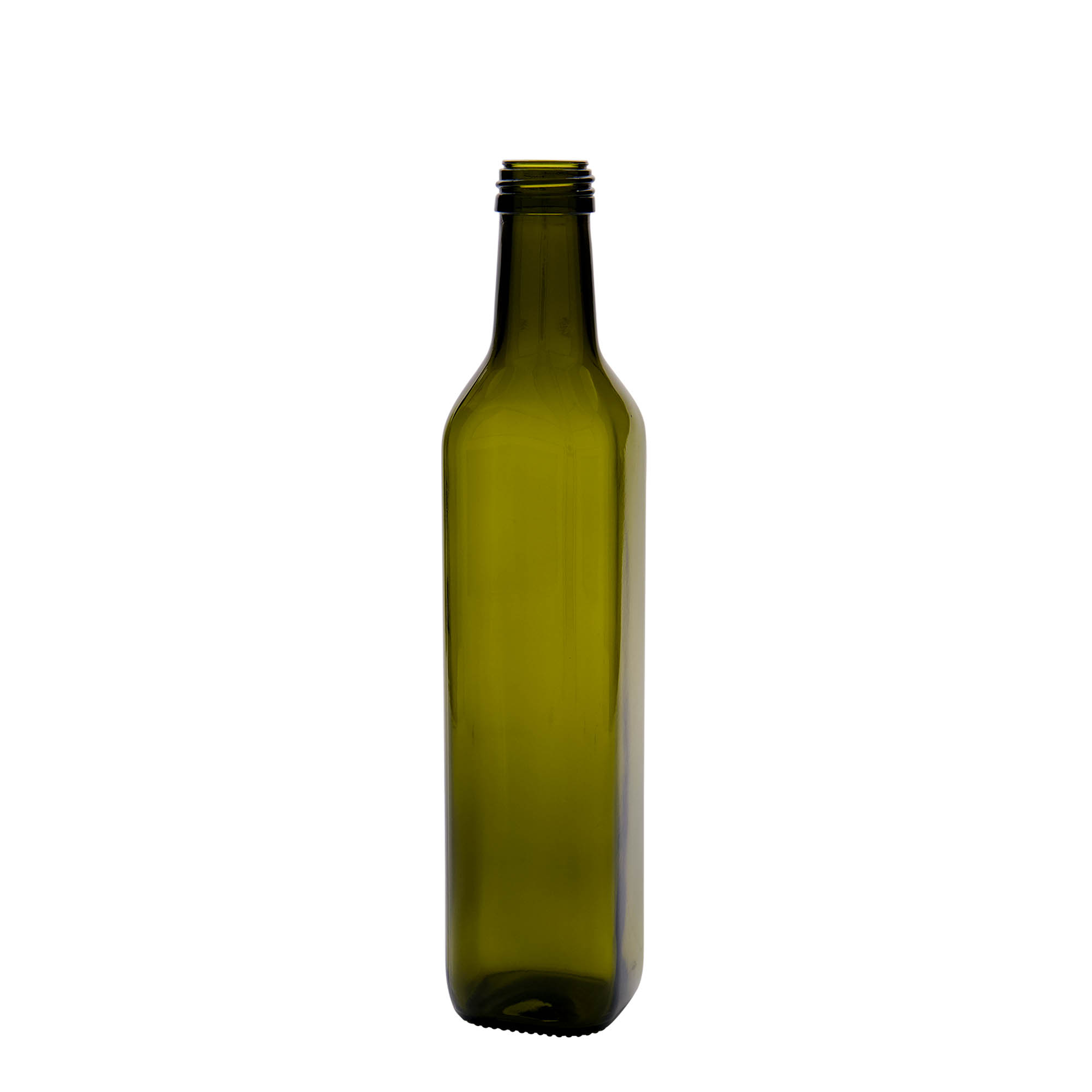 Bouteille en verre 500 ml 'Marasca', carrée, vert antique, ouverture : PP 31,5 Bouteille en verre 500 ml 'Marasca', carrée, vert antique, ouverture : PP 31,5