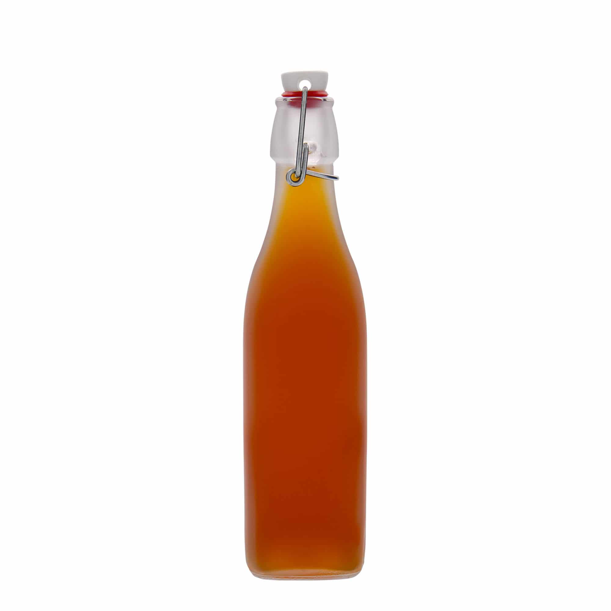 Bouteille en verre 500 ml « Swing », carrée, blanche, ouverture : bouchon à levier