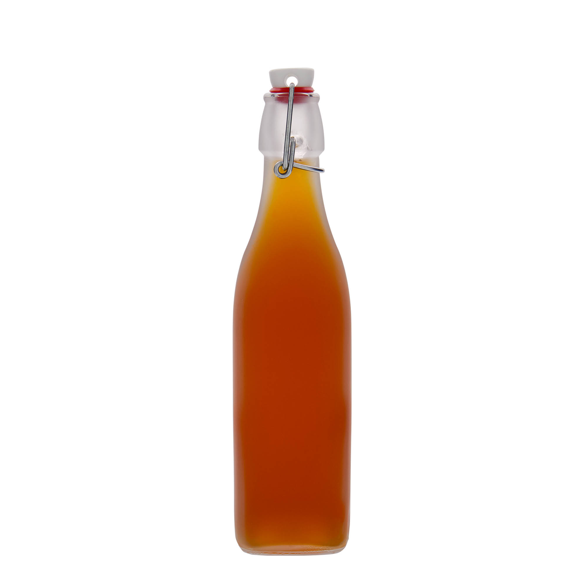Bouteille en verre 500 ml « Swing », carrée, blanche, ouverture : bouchon à levier